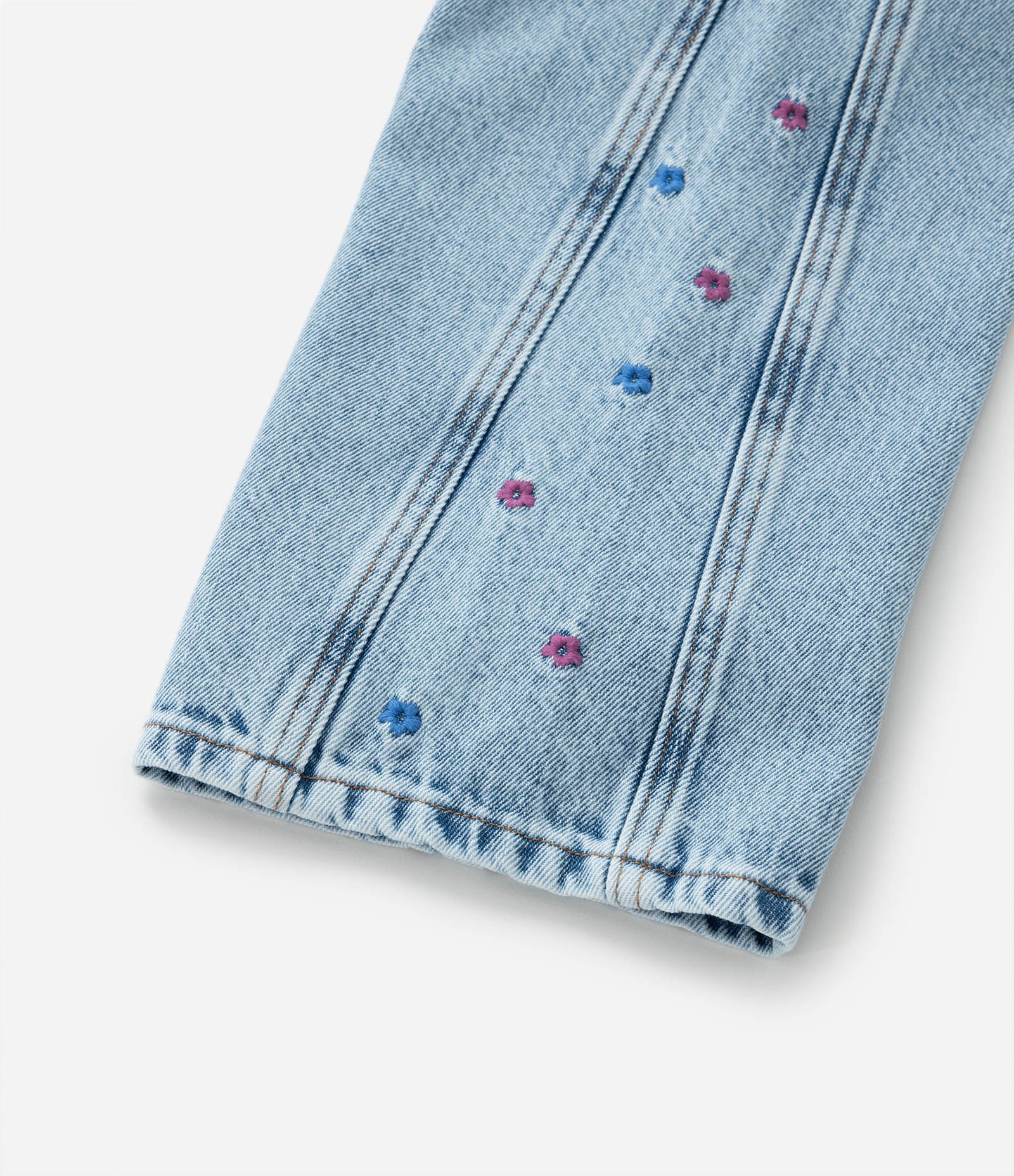 Calça Wide Leg Infantil com Bordado de Flores - Tam 1 a 6 Anos Azul 4