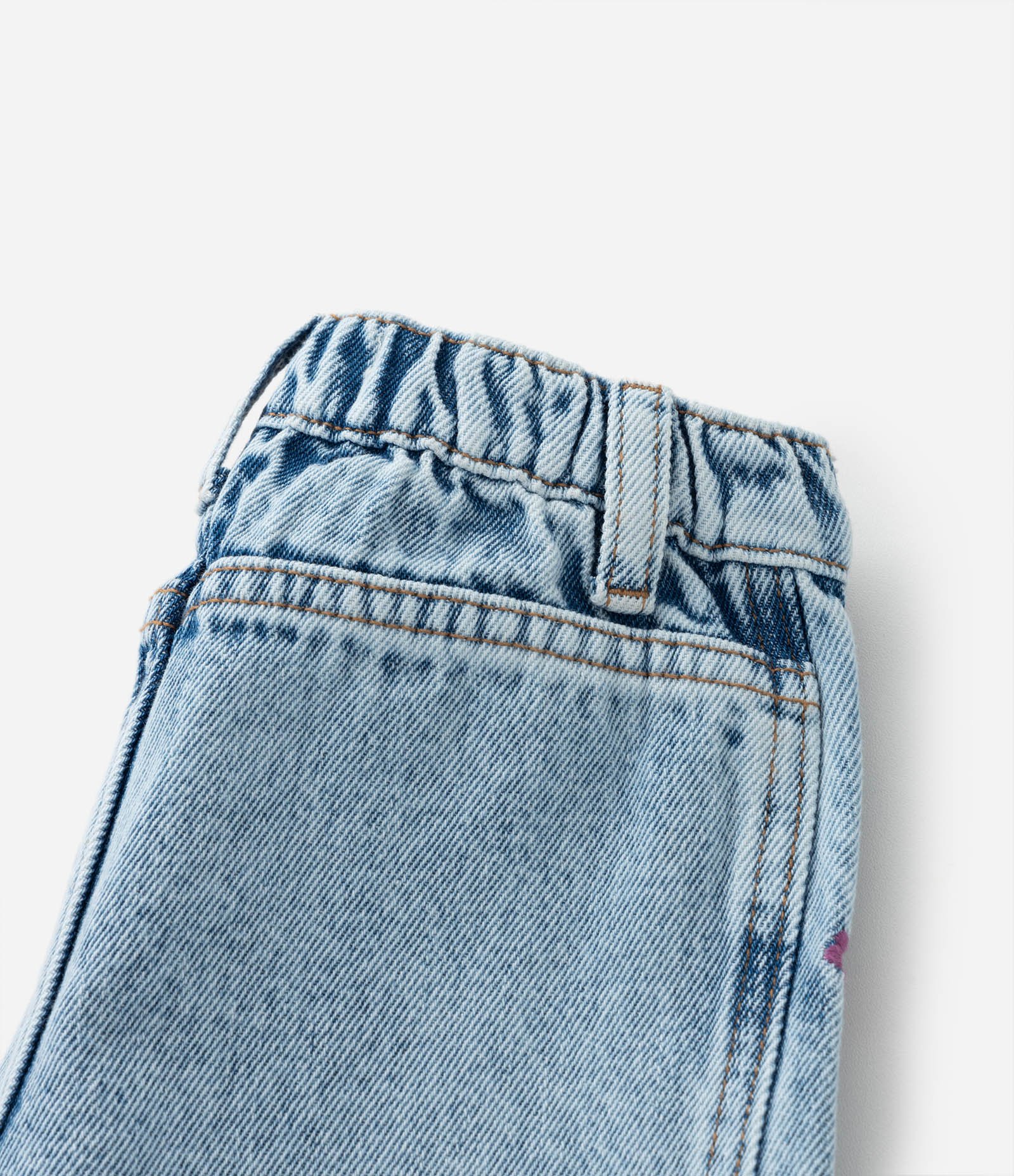 Calça Wide Leg Infantil com Bordado de Flores - Tam 1 a 6 Anos Azul 5