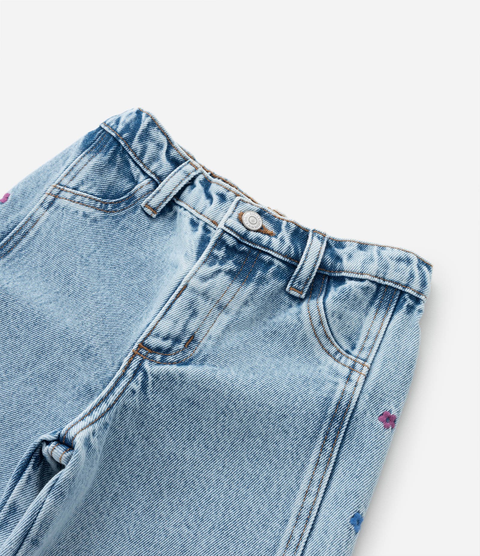 Calça Wide Leg Infantil com Bordado de Flores - Tam 1 a 6 Anos Azul 6