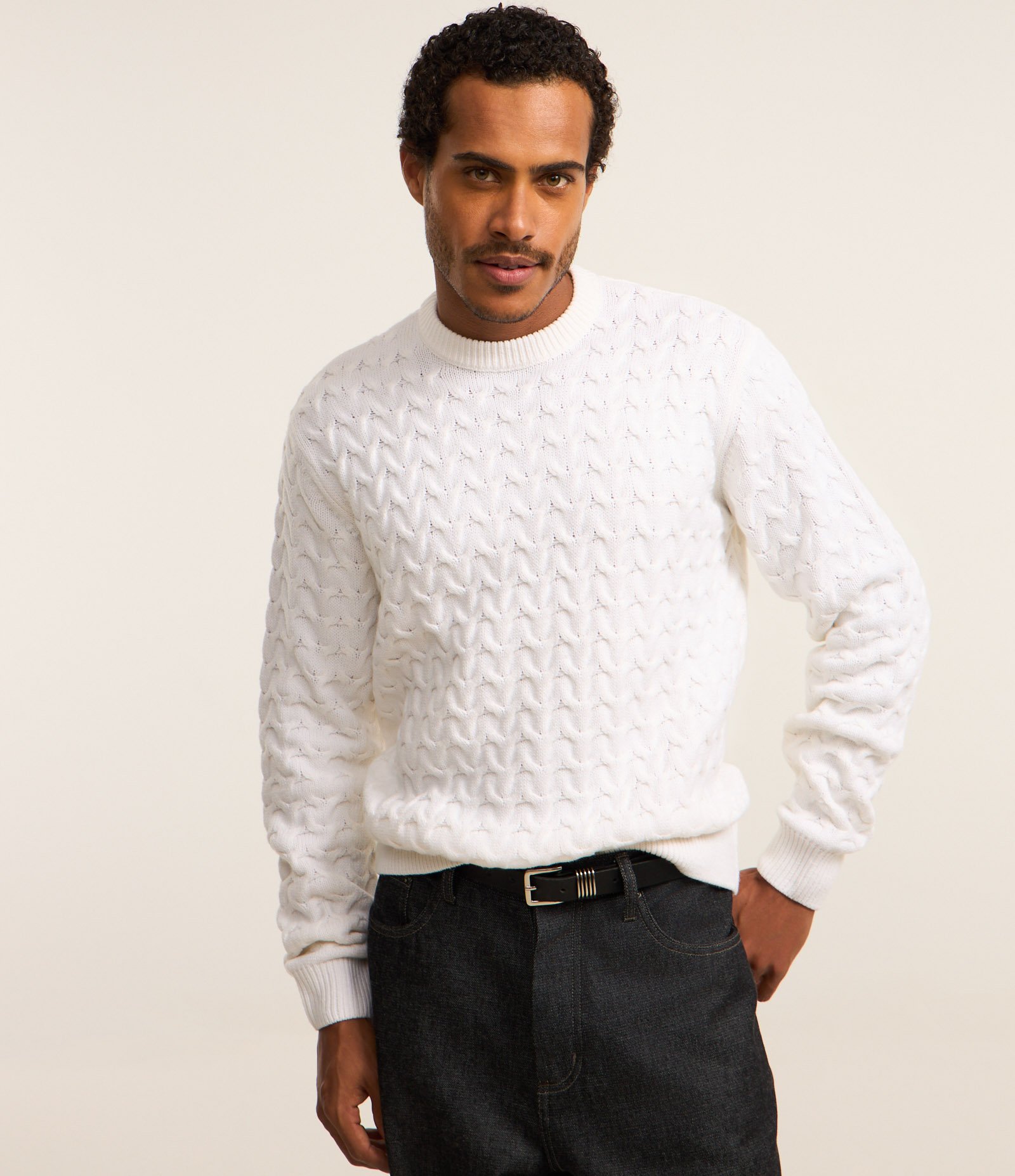 Suéter em Tricô com Textura Chevron Off White 1