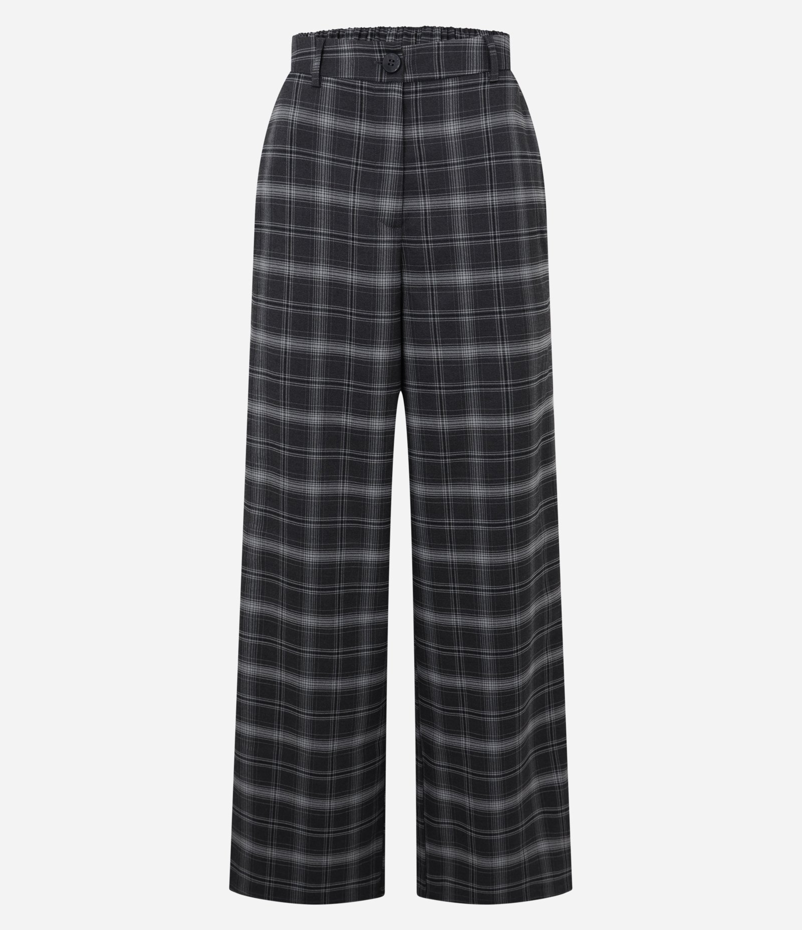 Calça Pantalona em Alfaiataria Xadrez com Cós Elástico Cinza Escuro 4