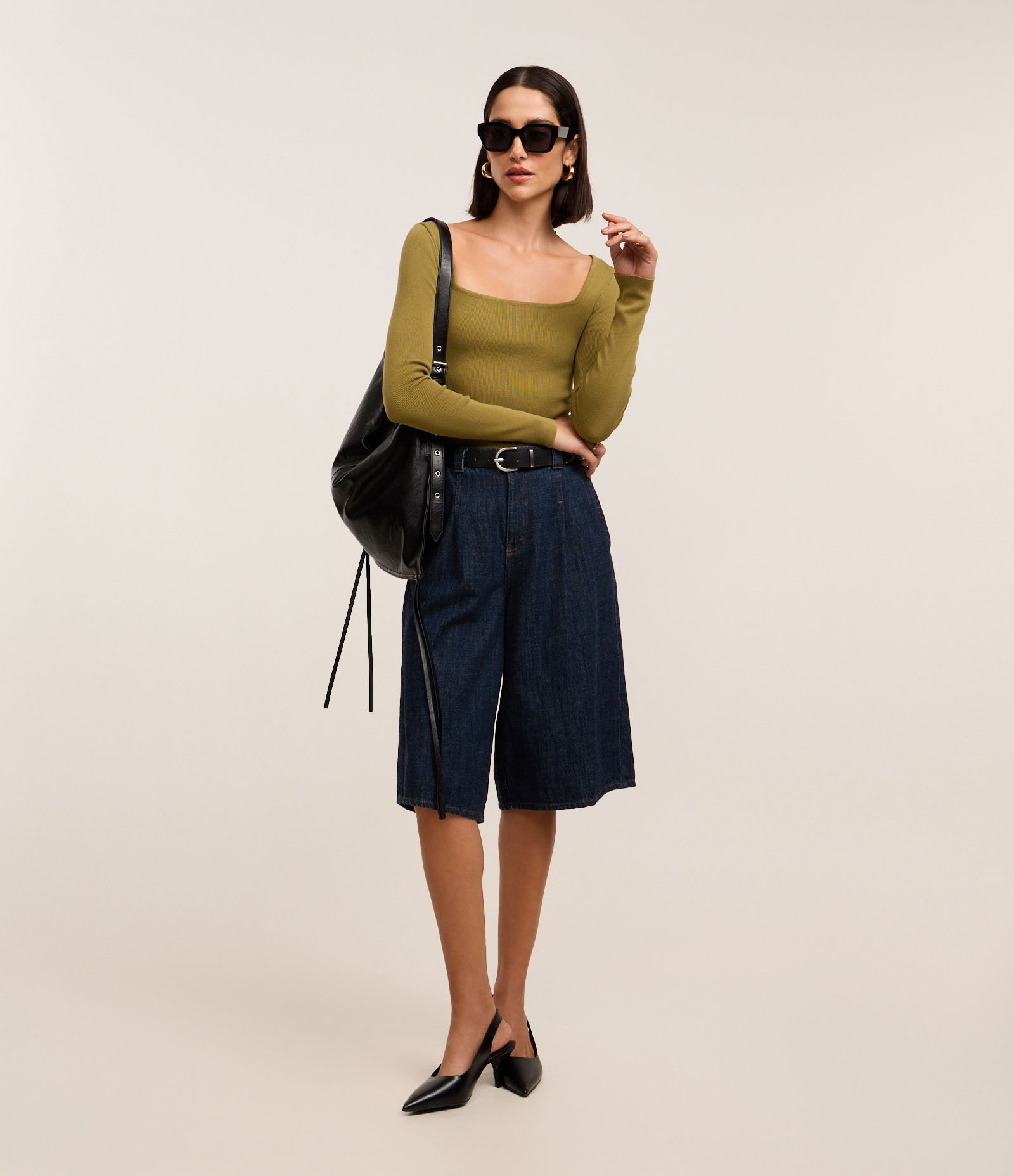 Blusa Básica Ajustada em Tricô Leve com Decote Quadrado Verde 2