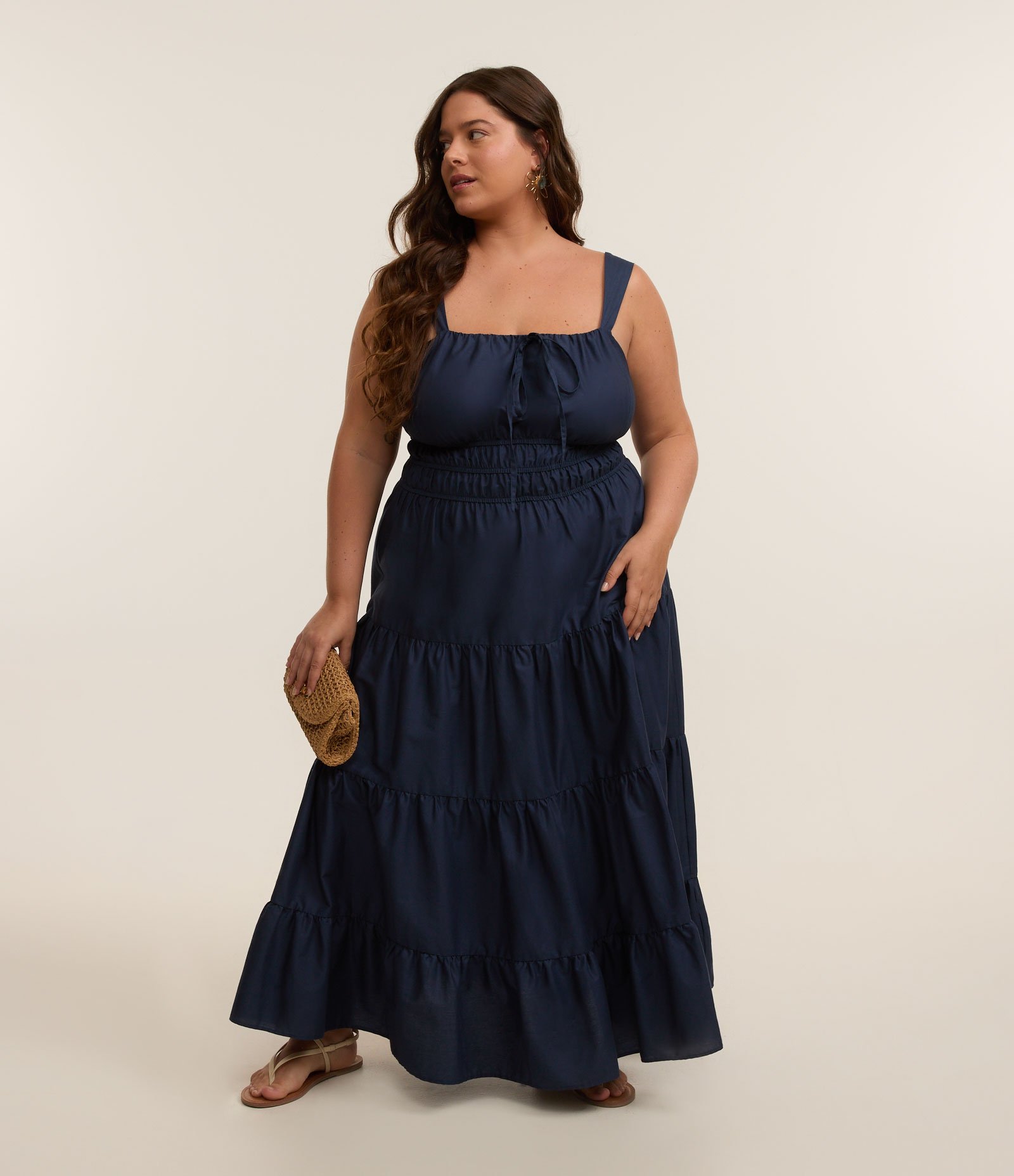Vestido Midi com Babados e Lacinho Curve & Plus Size Azul Escuro 2