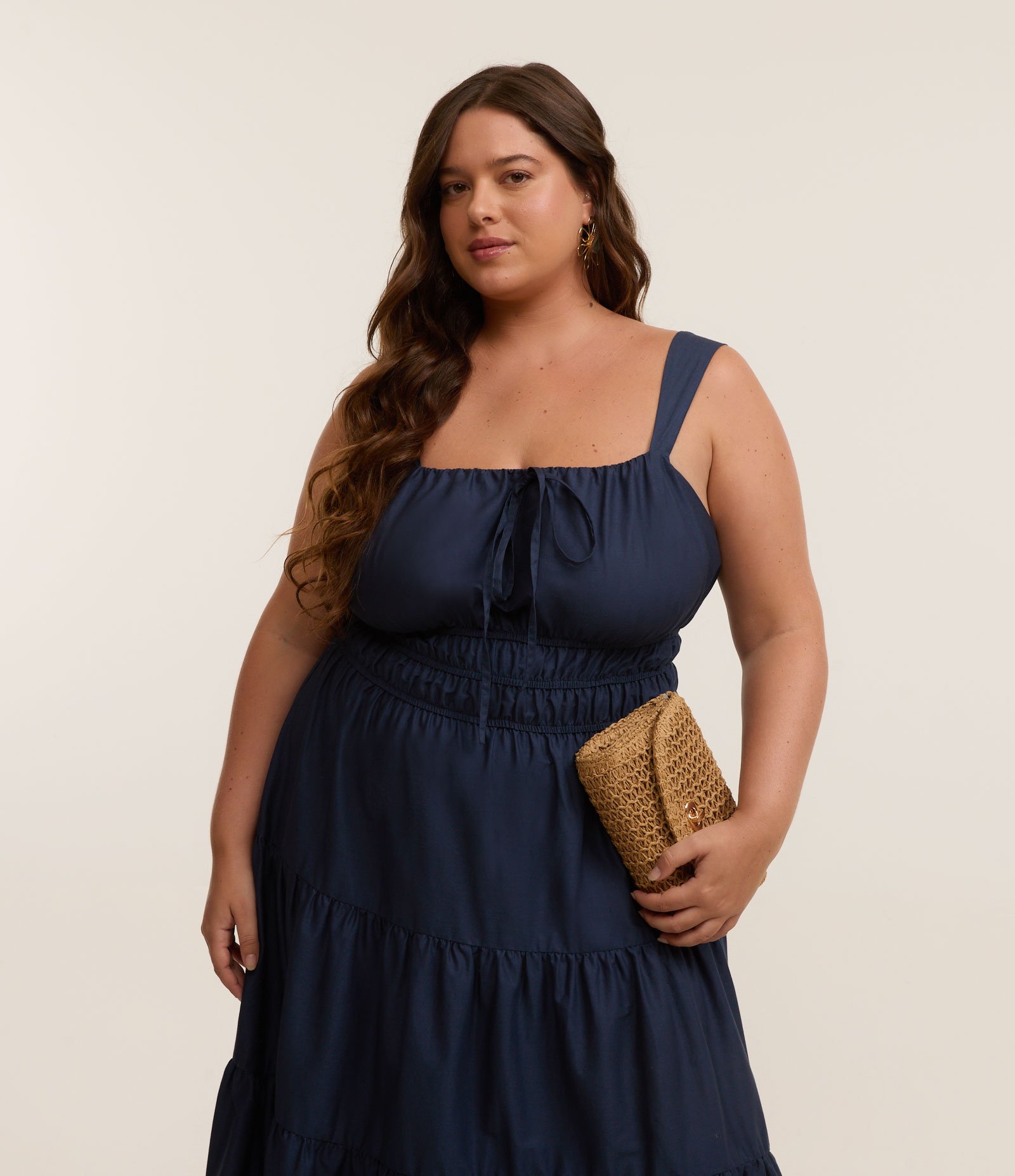 Vestido Midi com Babados e Lacinho Curve & Plus Size Azul Escuro 4
