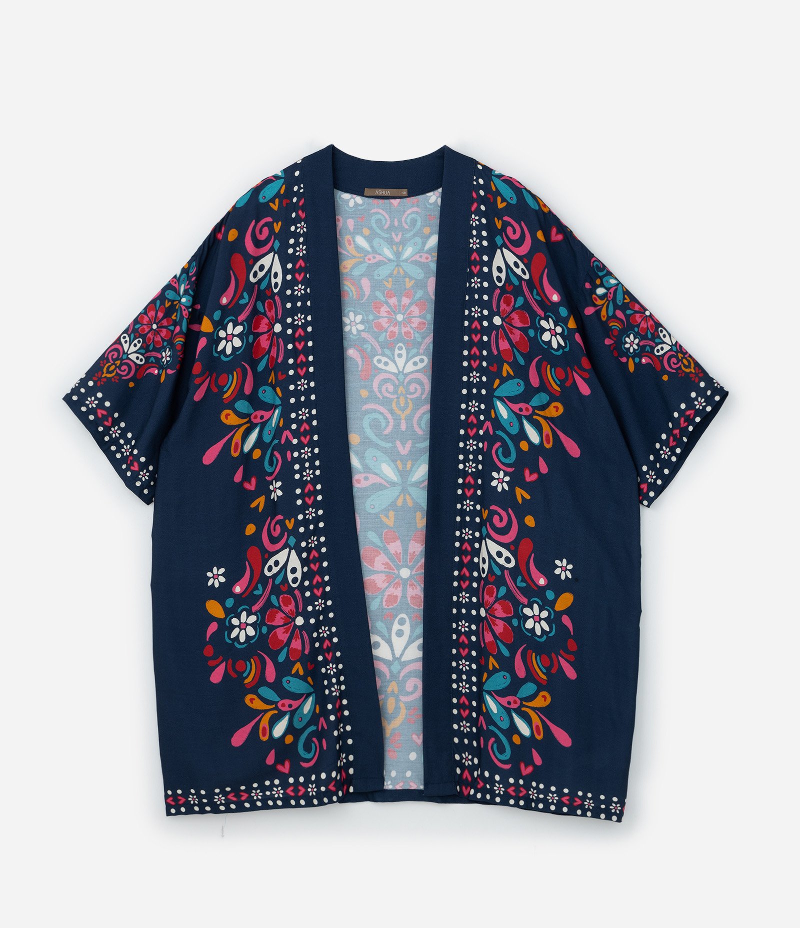 Kimono Alongado em Viscose Estampa Solar Curve & Plus Size Azul 5