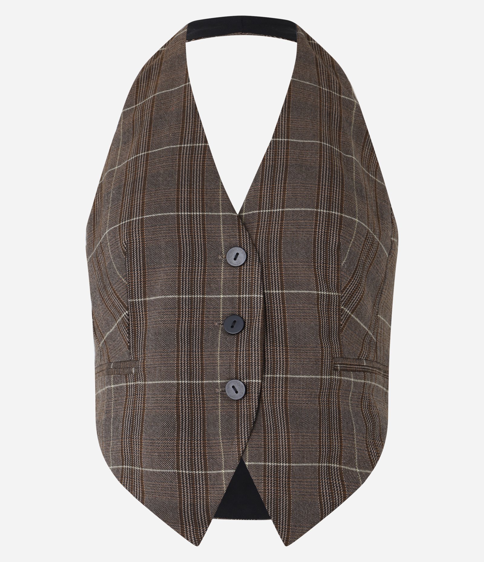 Blusa Colete em Alfaiataria Xadrez Frente Única Marrom 5