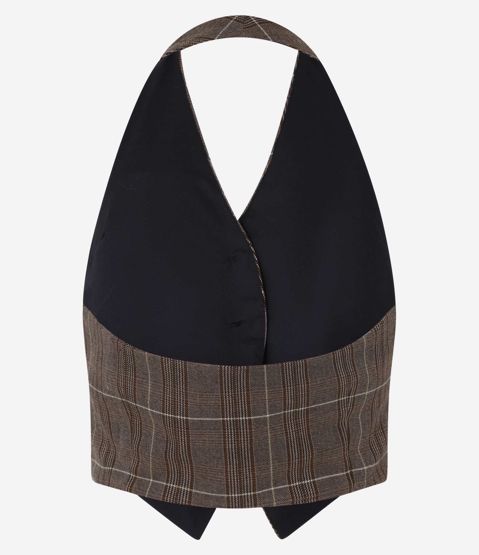 Blusa Colete em Alfaiataria Xadrez Frente Única Marrom 6