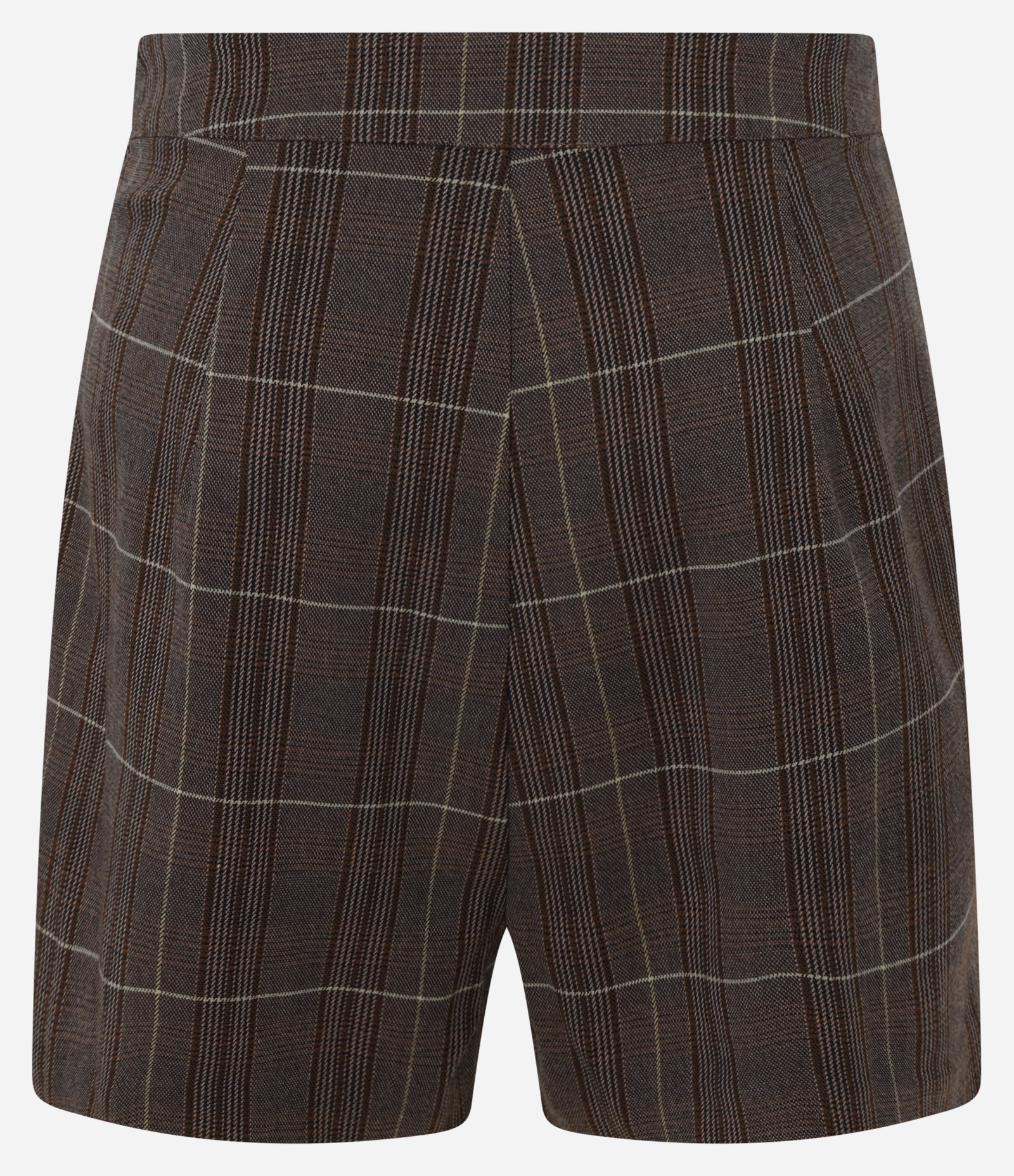 Short Saia Curto em Alfaiataria Xadrez e Fenda Frontal Marrom 6