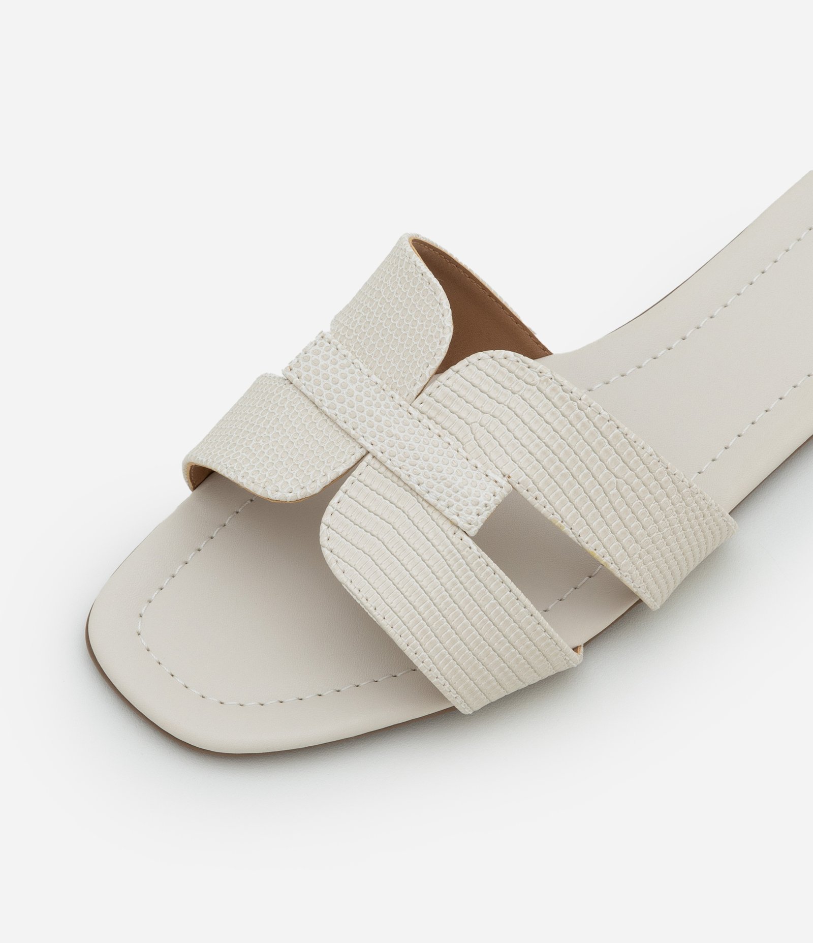 Sandália Rasteira em PU Flat com Tiras H Snake Off White 4