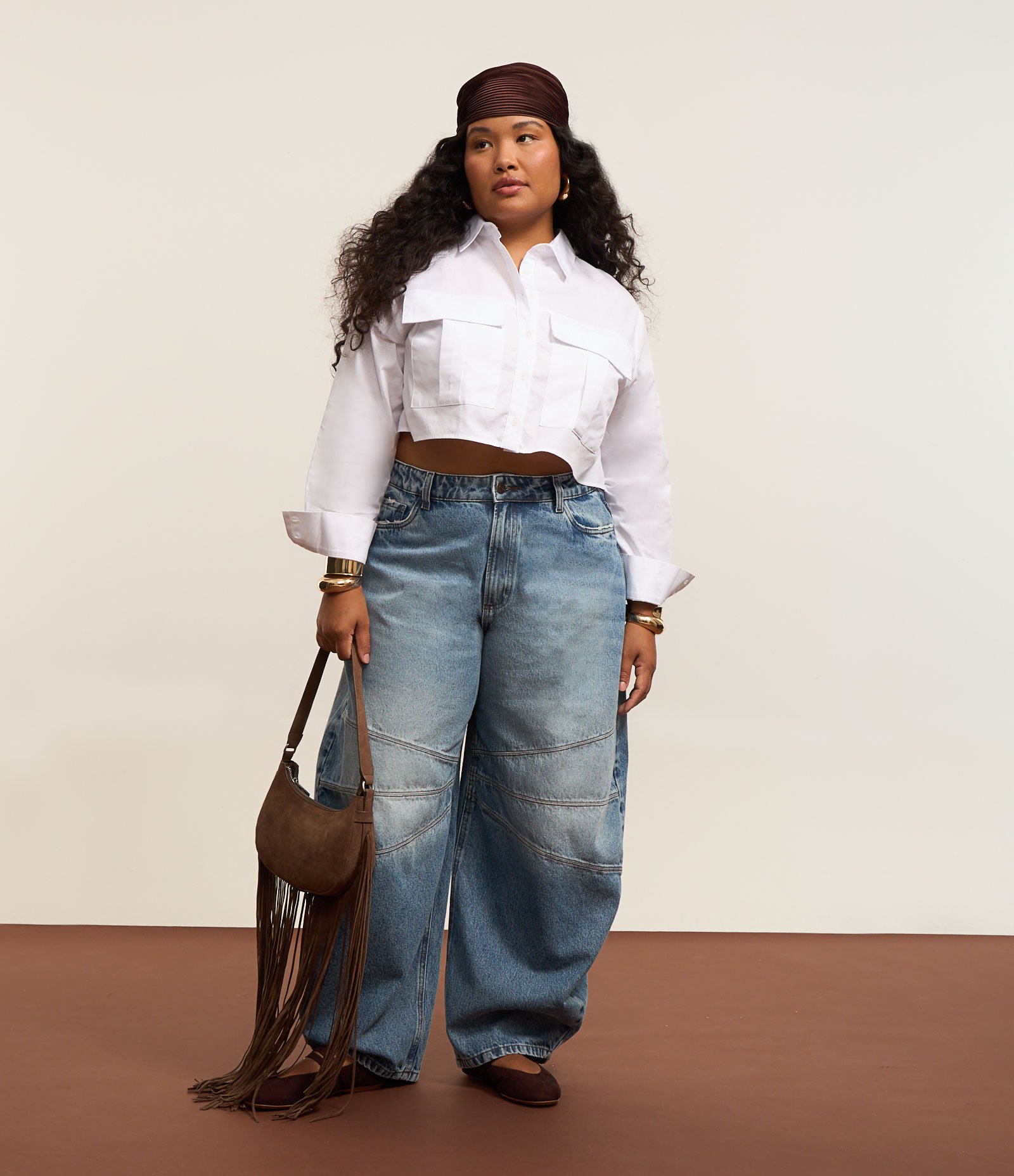 Camisa Cropped em Tricoline com Bolsos Curve & Plus Size Branco 2