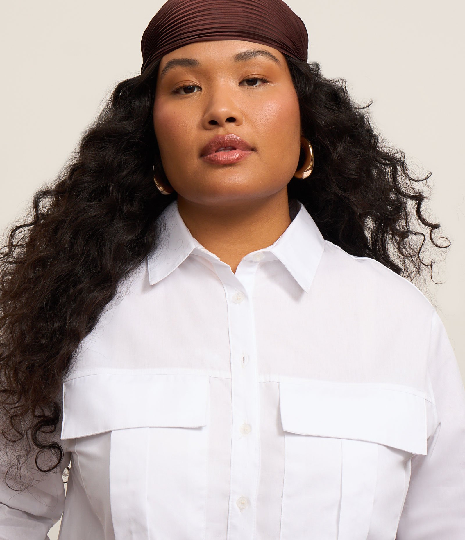 Camisa Cropped em Tricoline com Bolsos Curve & Plus Size Branco 4