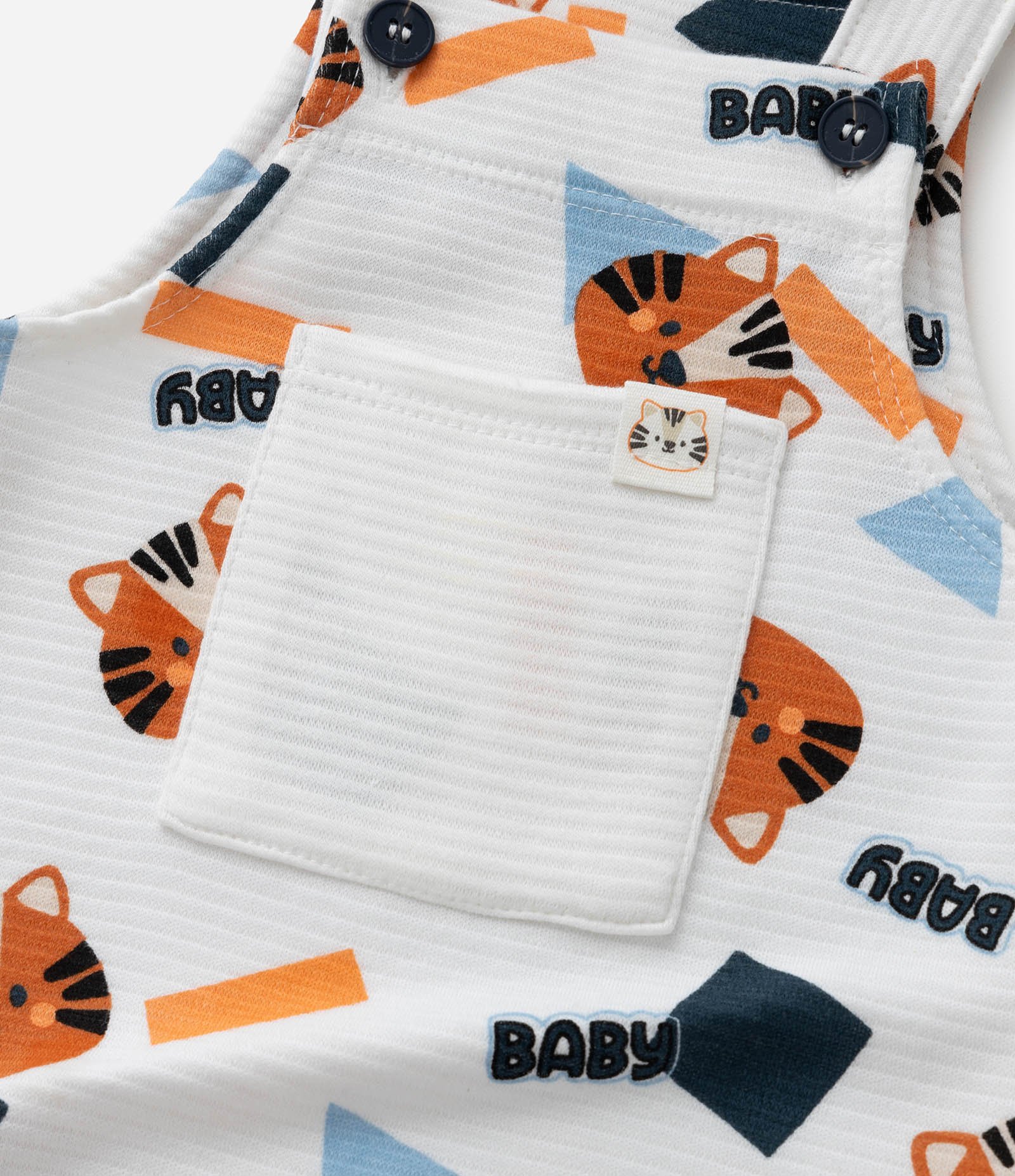 Jardineira Infantil Texturizada com Estampa Tigrinho - Tam 0 a 18 meses Branco 7