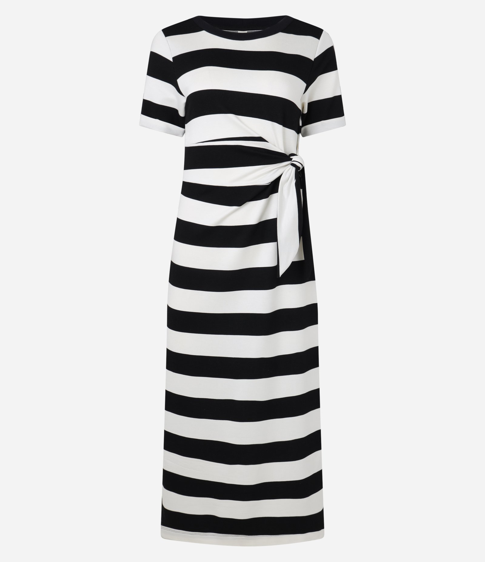 Vestido Midi em Viscose com Estampa de Listras e Amarração na Lateral Preto/Branco 7