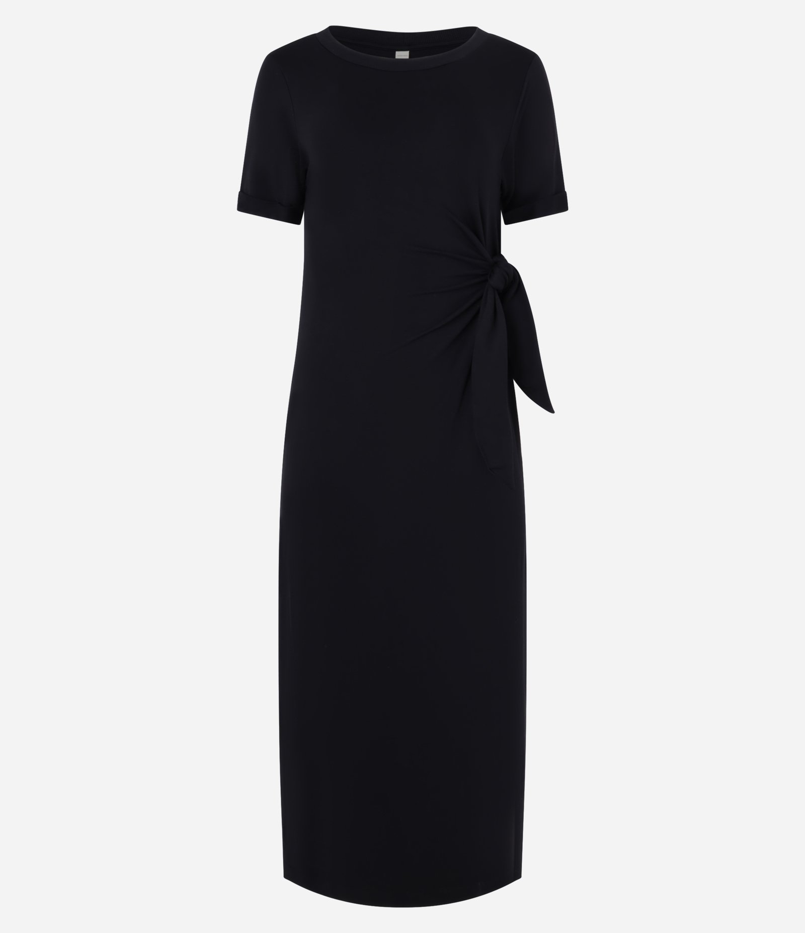 Vestido em Viscose Manga Curta com Decote Careca E Amarração na Lateral Preto 7