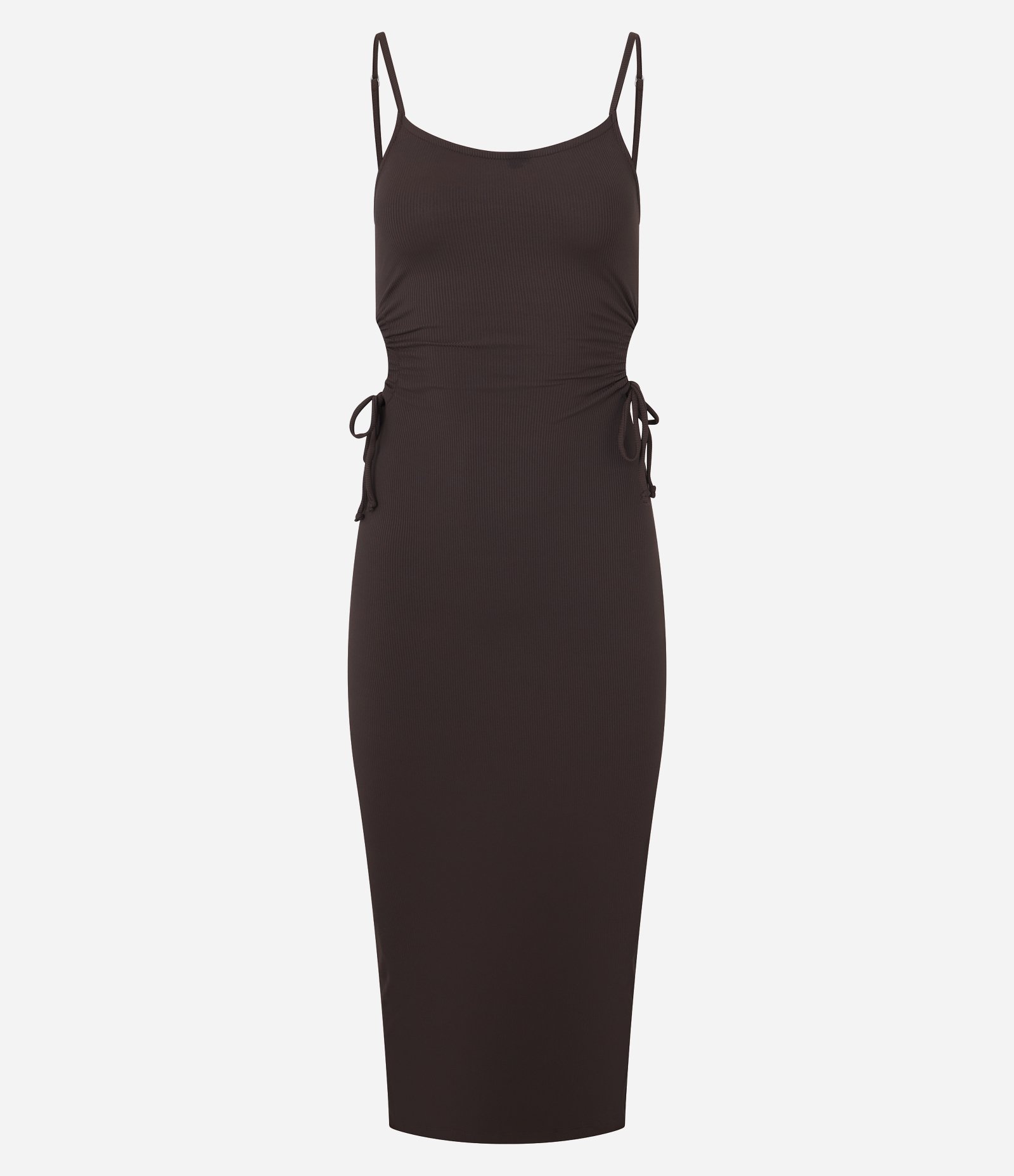 Vestido New Midi com Abertura e Amarração nas Laterais Marrom 5
