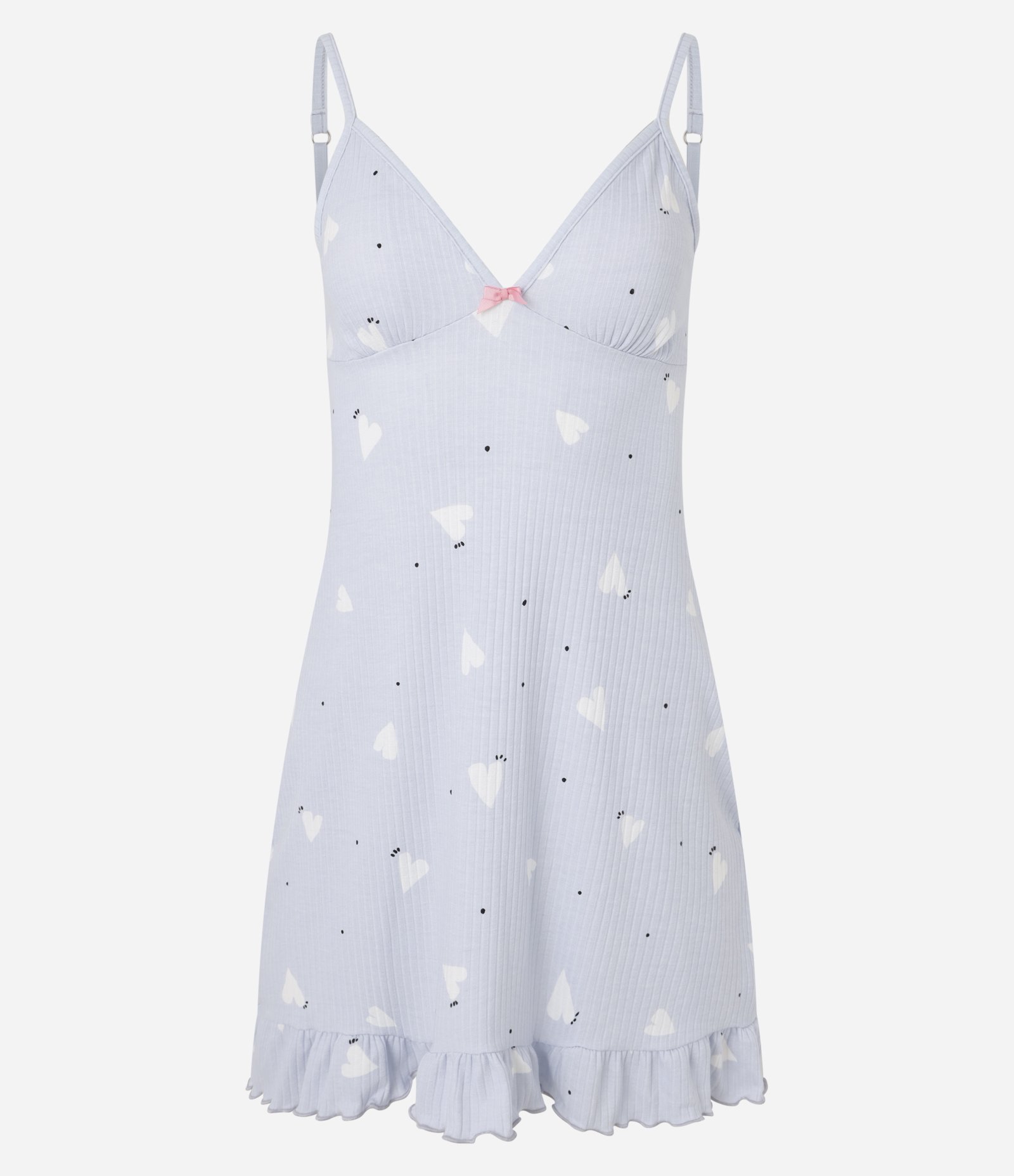 Camisola de Alça em Ribana com Estampa Corações Azul 4