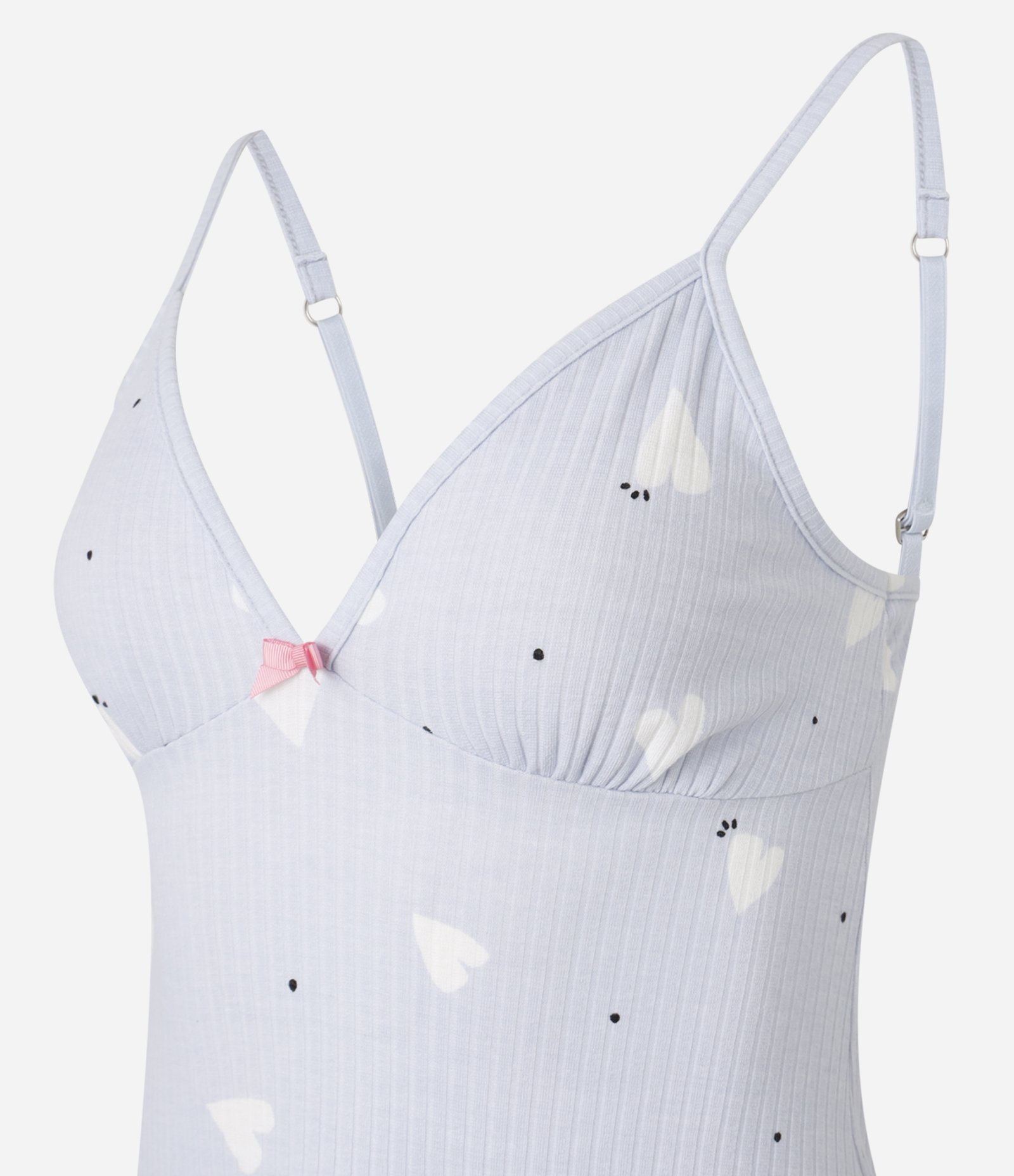 Camisola de Alça em Ribana com Estampa Corações Azul 5