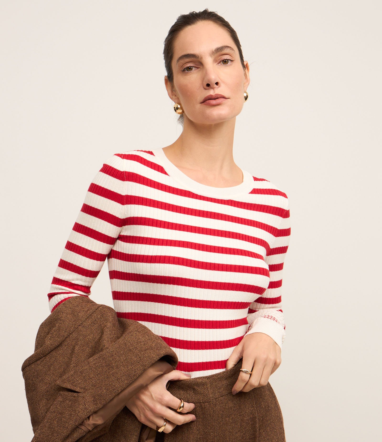 Suéter Listrado em Tricô com Gola Redonda Vermelho/Branco 4