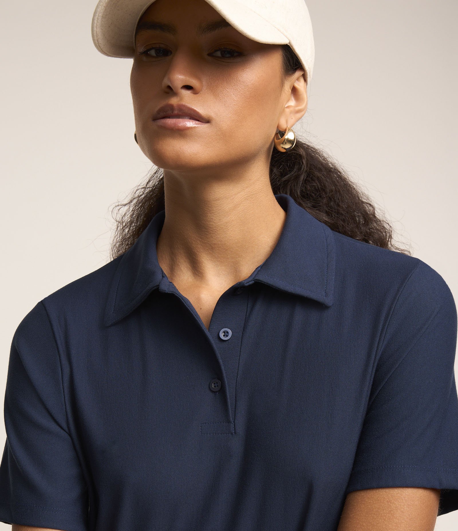 Vestido T-Shirt Midi em Viscose com Gola Polo Azul Marinho 5