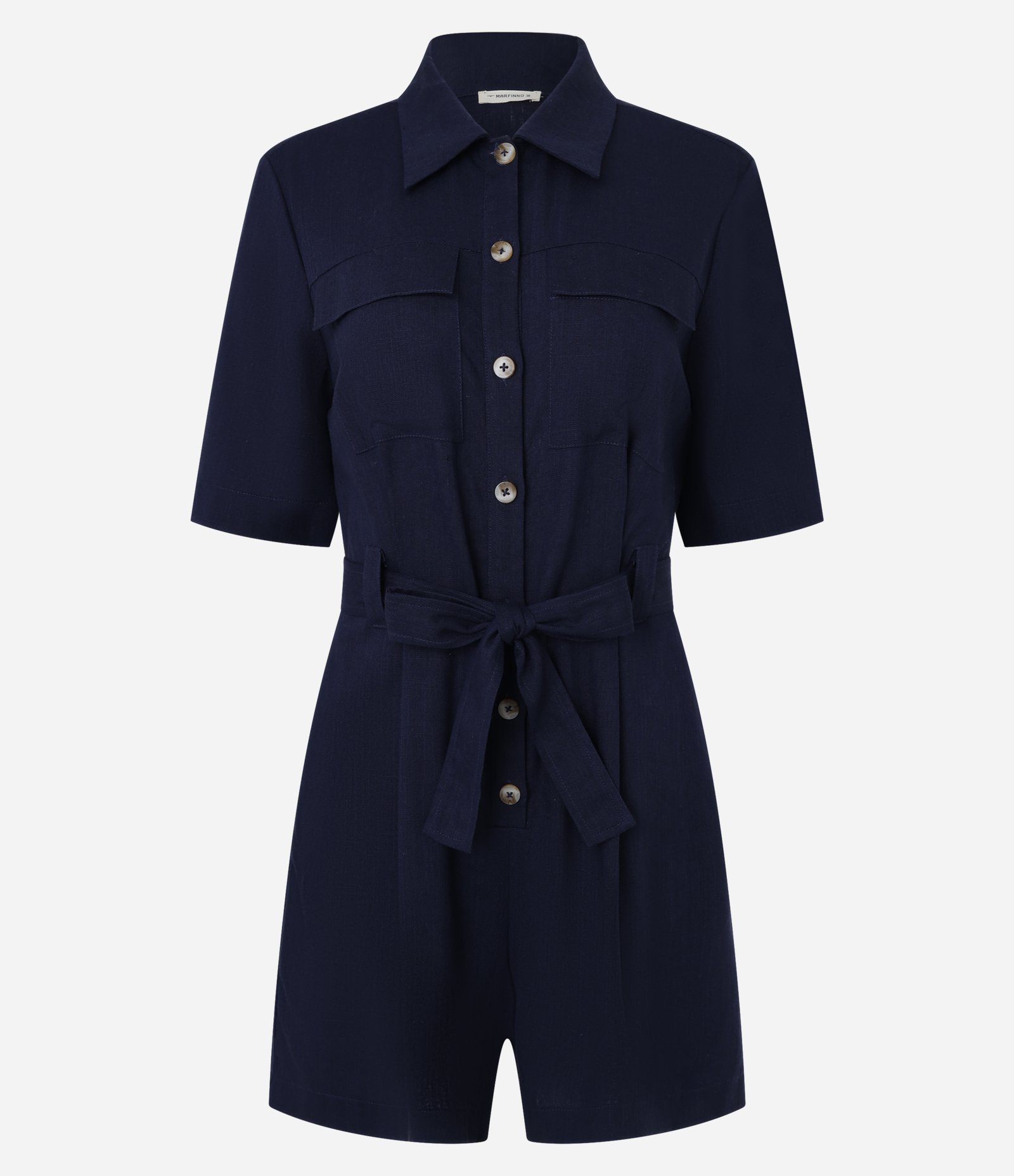 Macaquinho em Viscolinho com Cinto de Tecido Azul Marinho 5