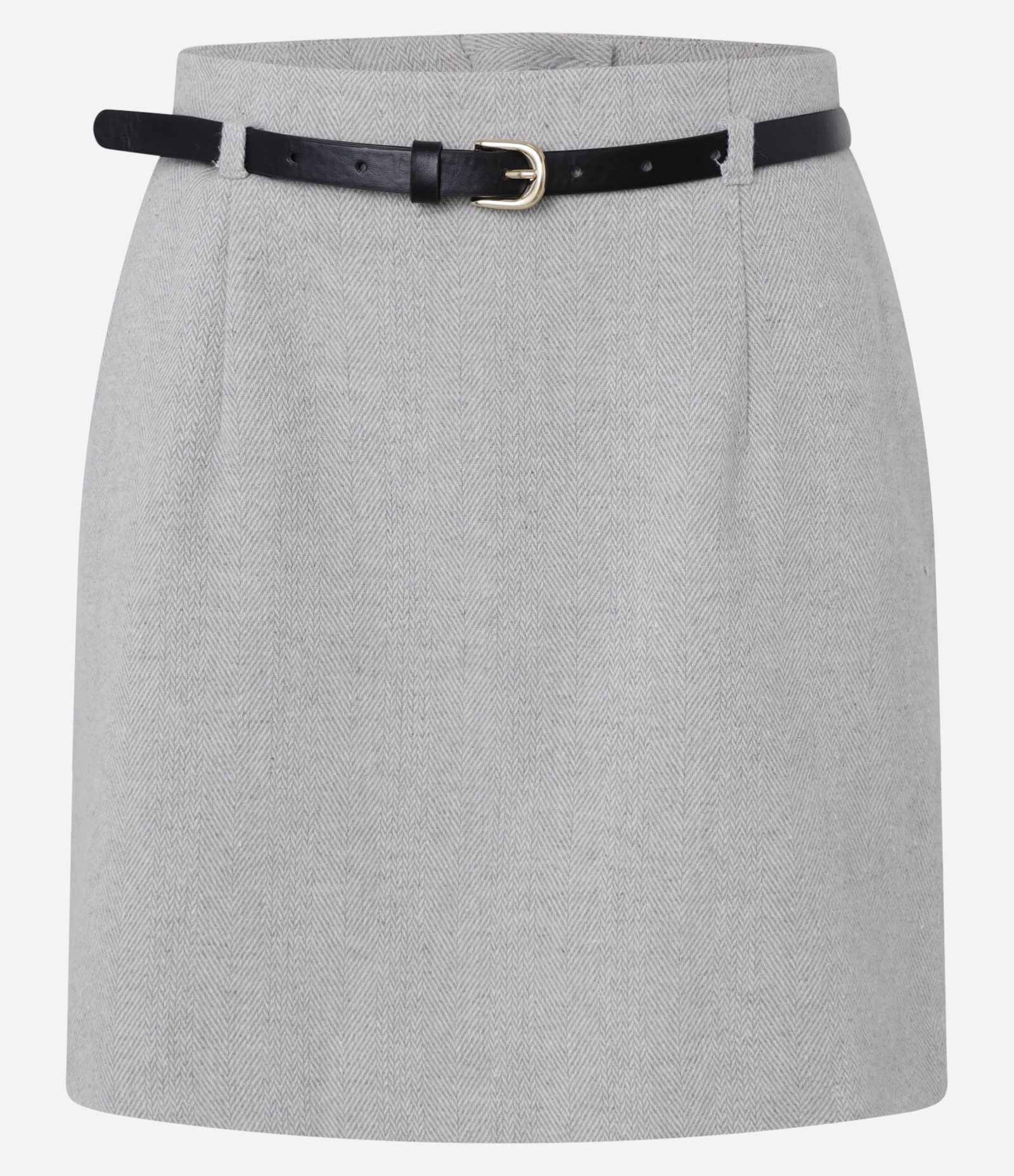 Short Saia Alfaiatada em Polivelour com Cinto Estreito de PU Cinza 6