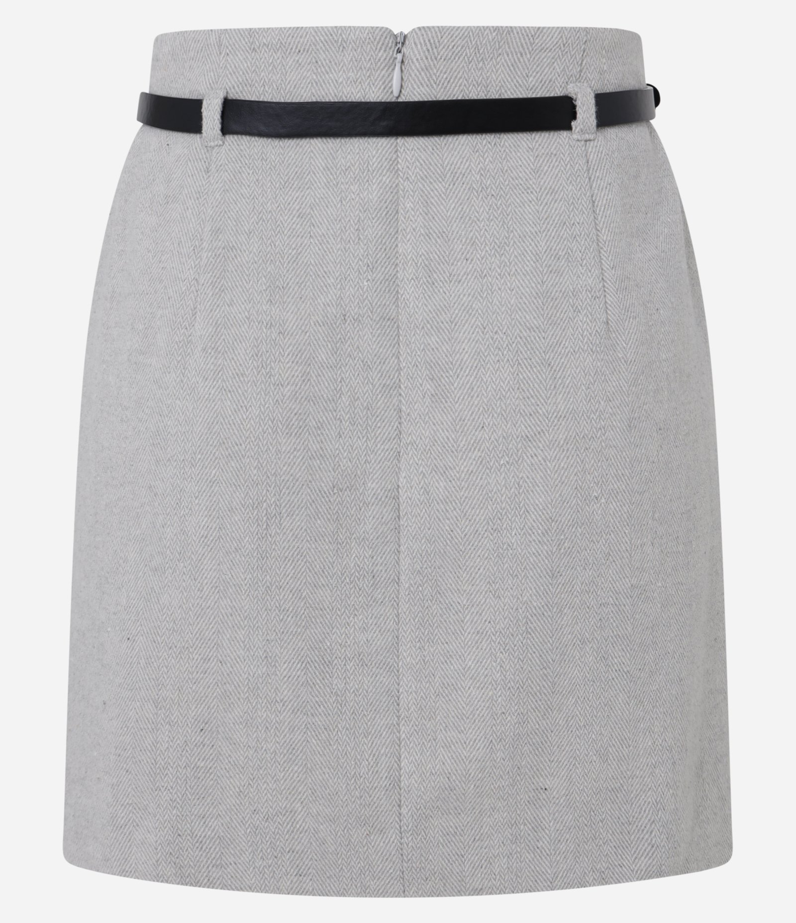 Short Saia Alfaiatada em Polivelour com Cinto Estreito de PU Cinza 7
