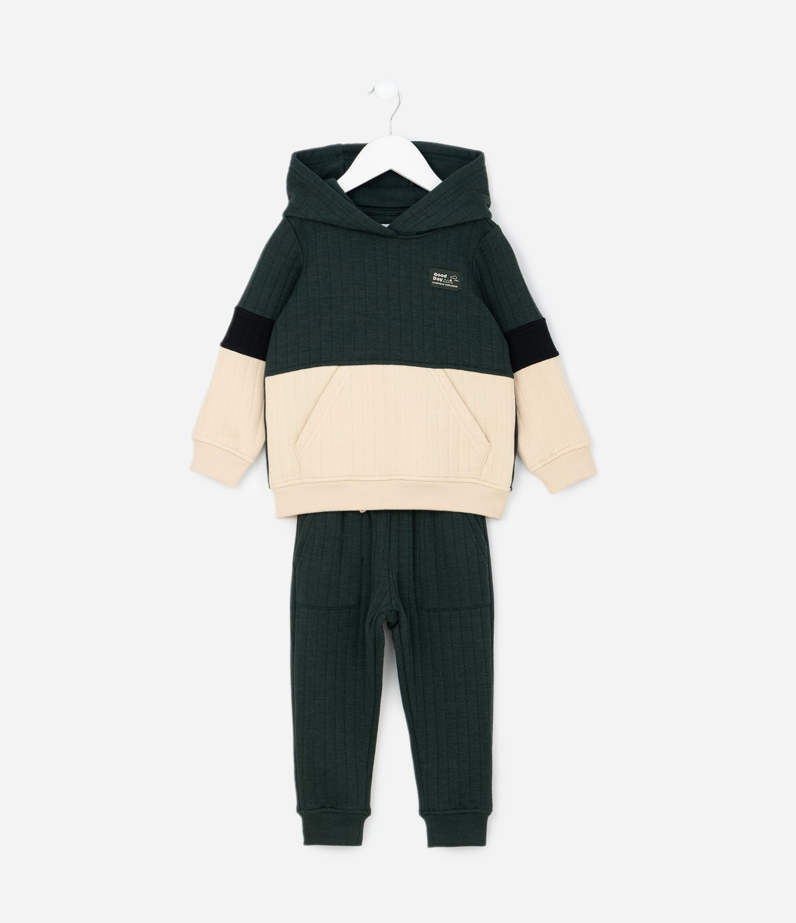 Conjunto Infantil com Casaco Canguru e Calça – Tam 1 a 5/6 Anos Verde Escuro/Bege 1
