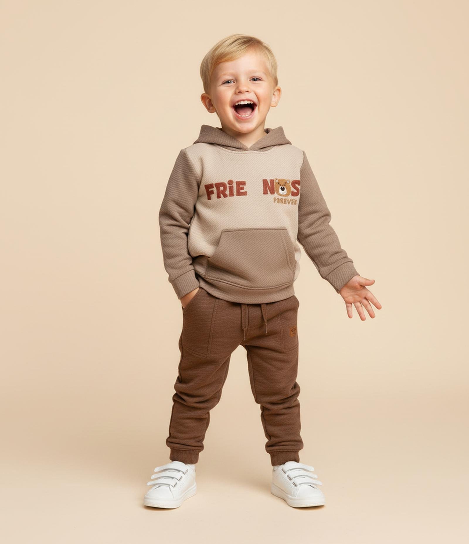 Casaco Infantil Texturizado com Estampa Ursinho - Tam 1 a 6 Anos Marrom 1