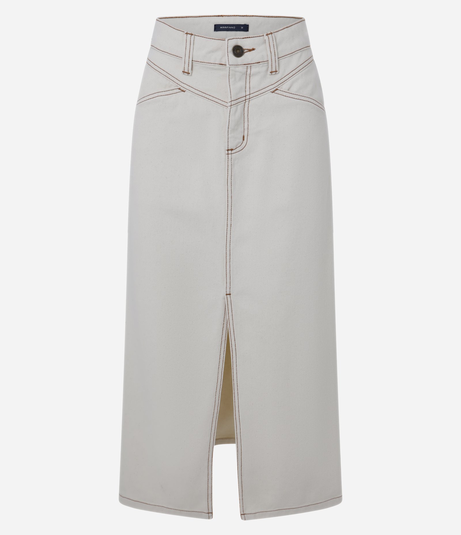Saia Midi em Sarja com Fenda Frontal e Detalhe de Costuras Branco 1