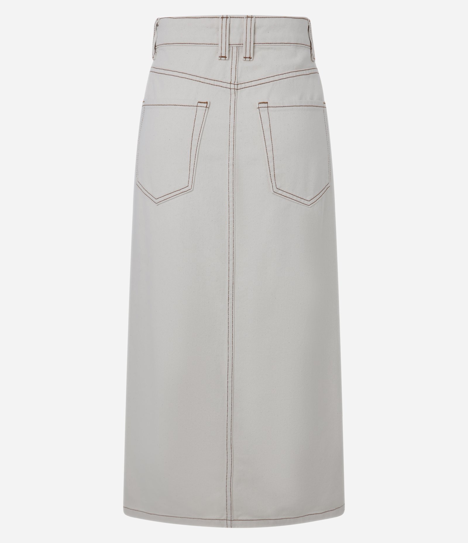 Saia Midi em Sarja com Fenda Frontal e Detalhe de Costuras Branco 2
