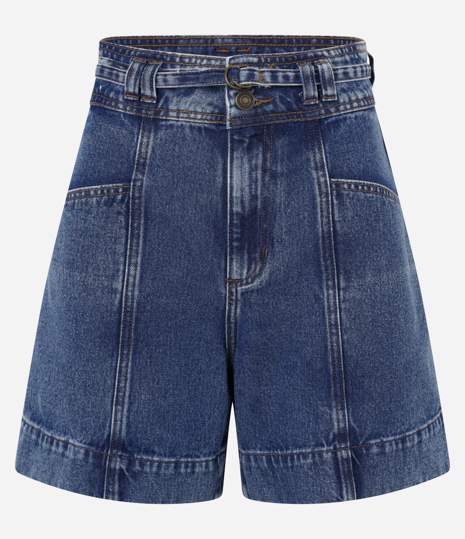 Short Regular Cintura Alta em Jeans com Cinto de Tecido Azul Escuro 7