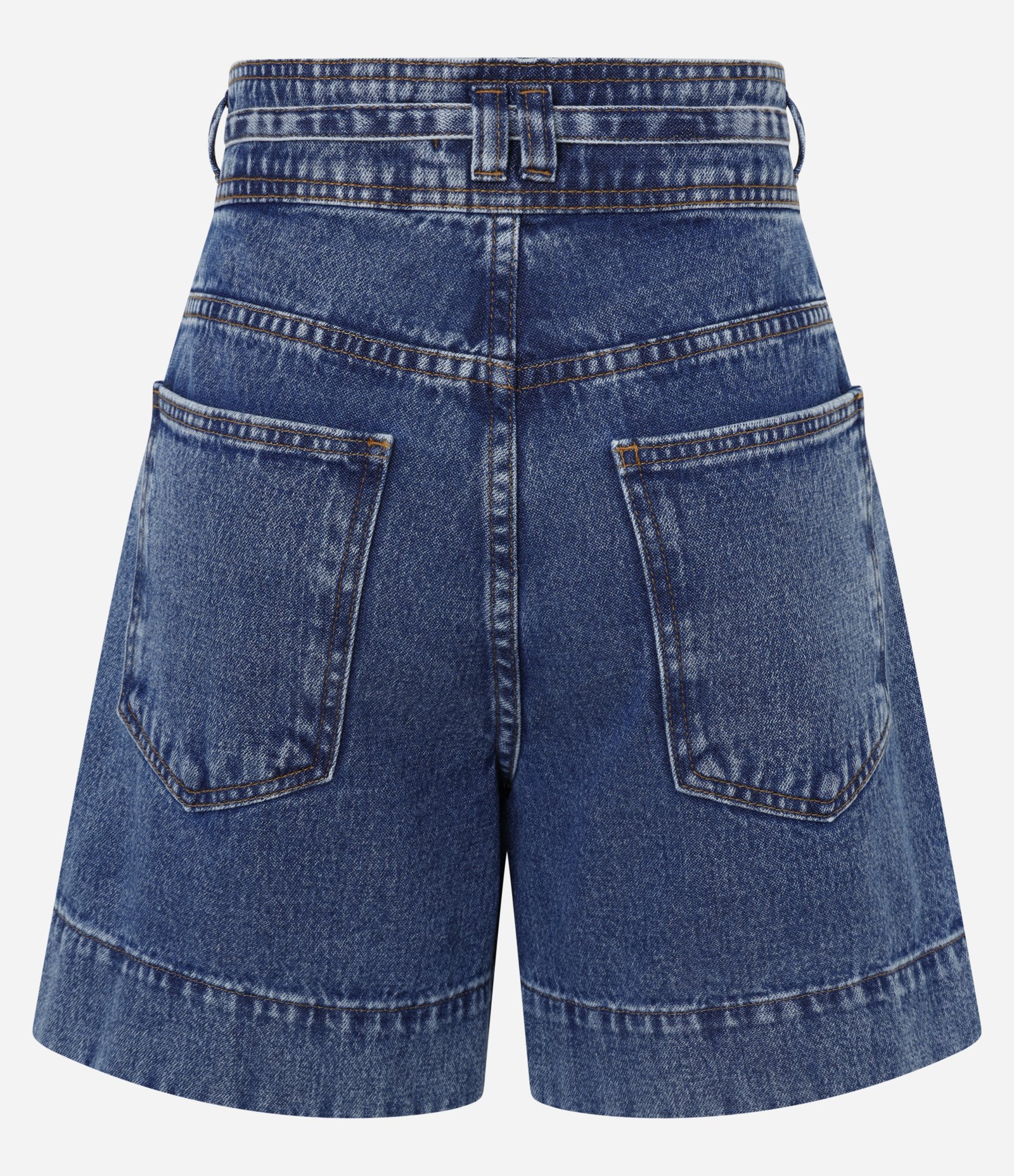 Short Regular Cintura Alta em Jeans com Cinto de Tecido Azul Escuro 8