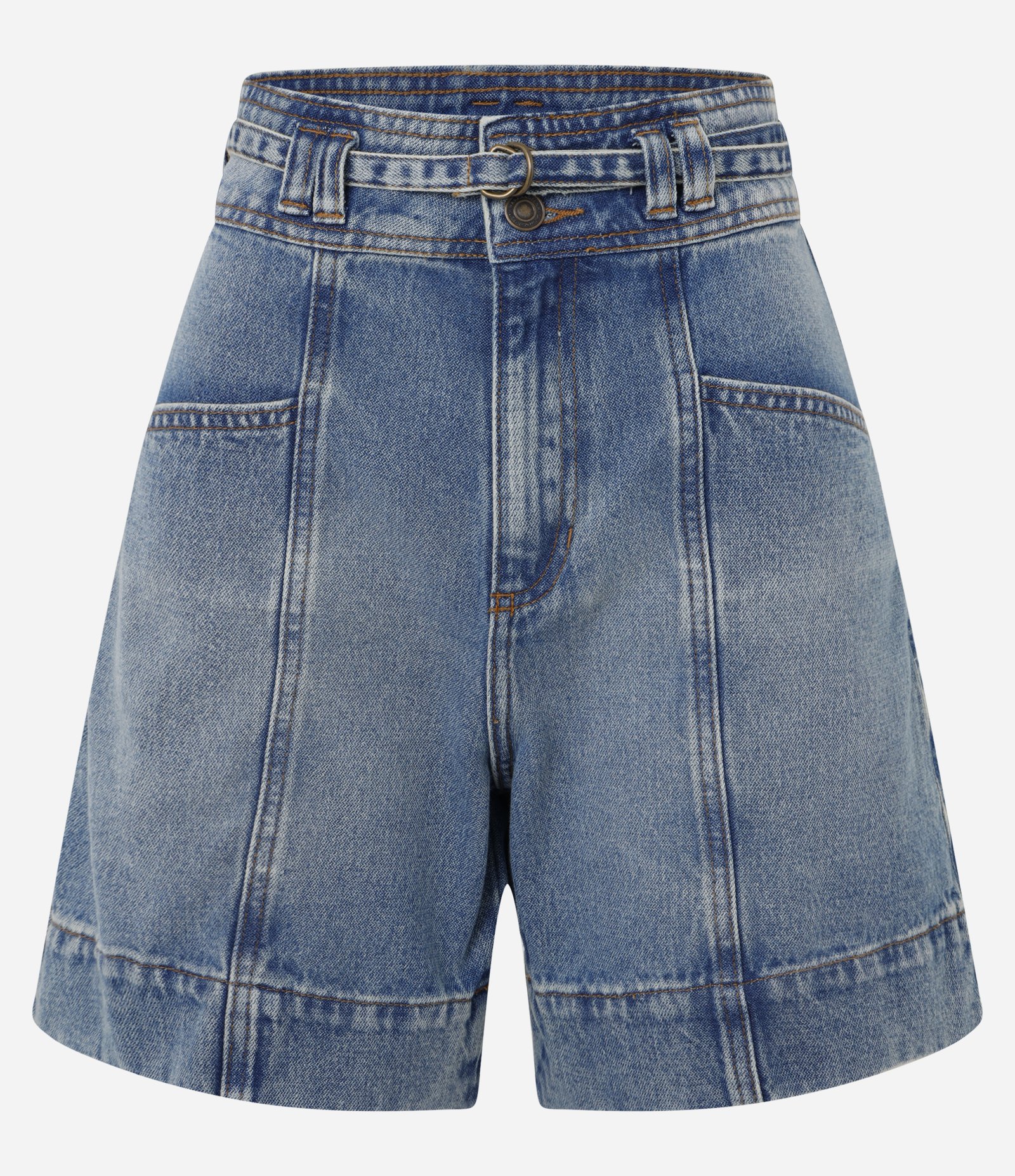 Short Regular Cintura Alta em Jeans com Cinto de Tecido Azul 1