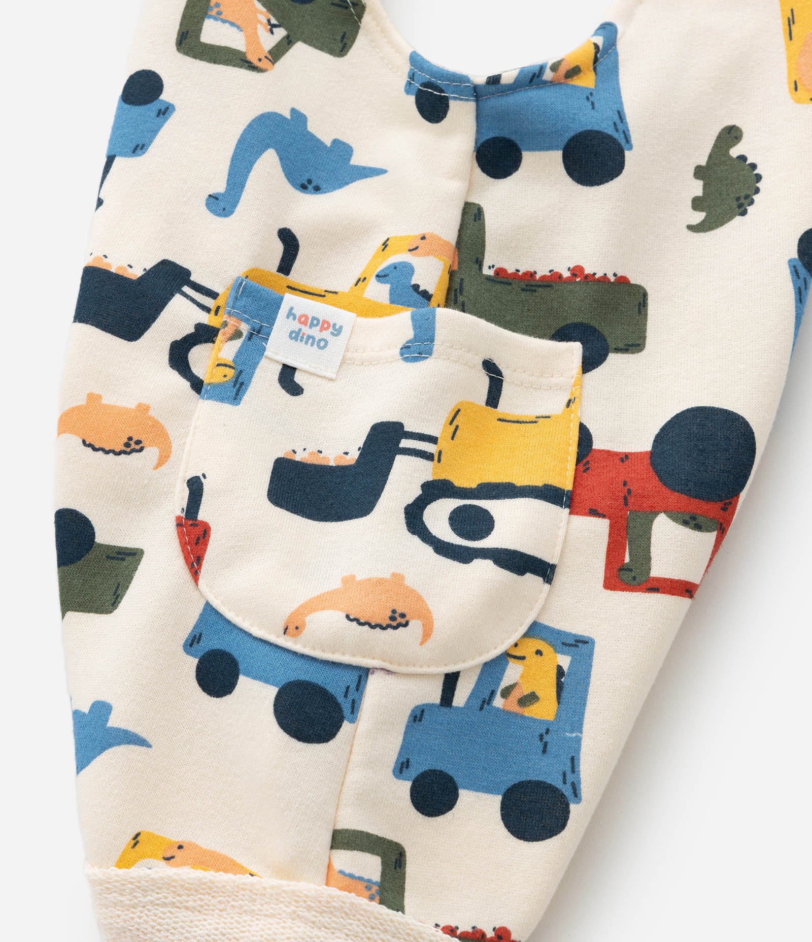 Jardineira Infantil com Regulagem e Estampa de Carros e Dinos - Tam 0 a 18 Meses Bege 4