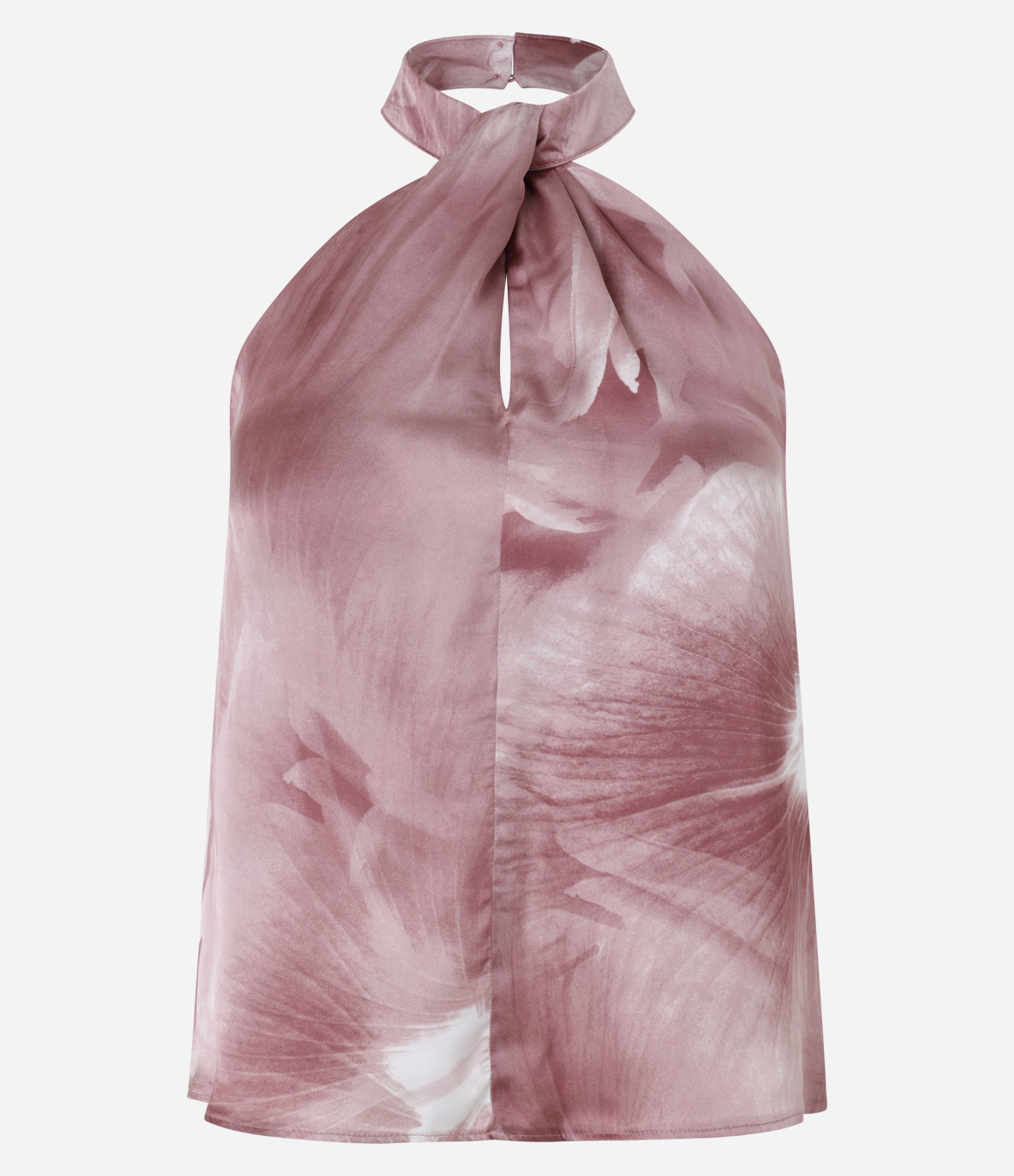 Blusa Acetinada com Gola Halter e Estampa Pétalas Borradas Rosa 5