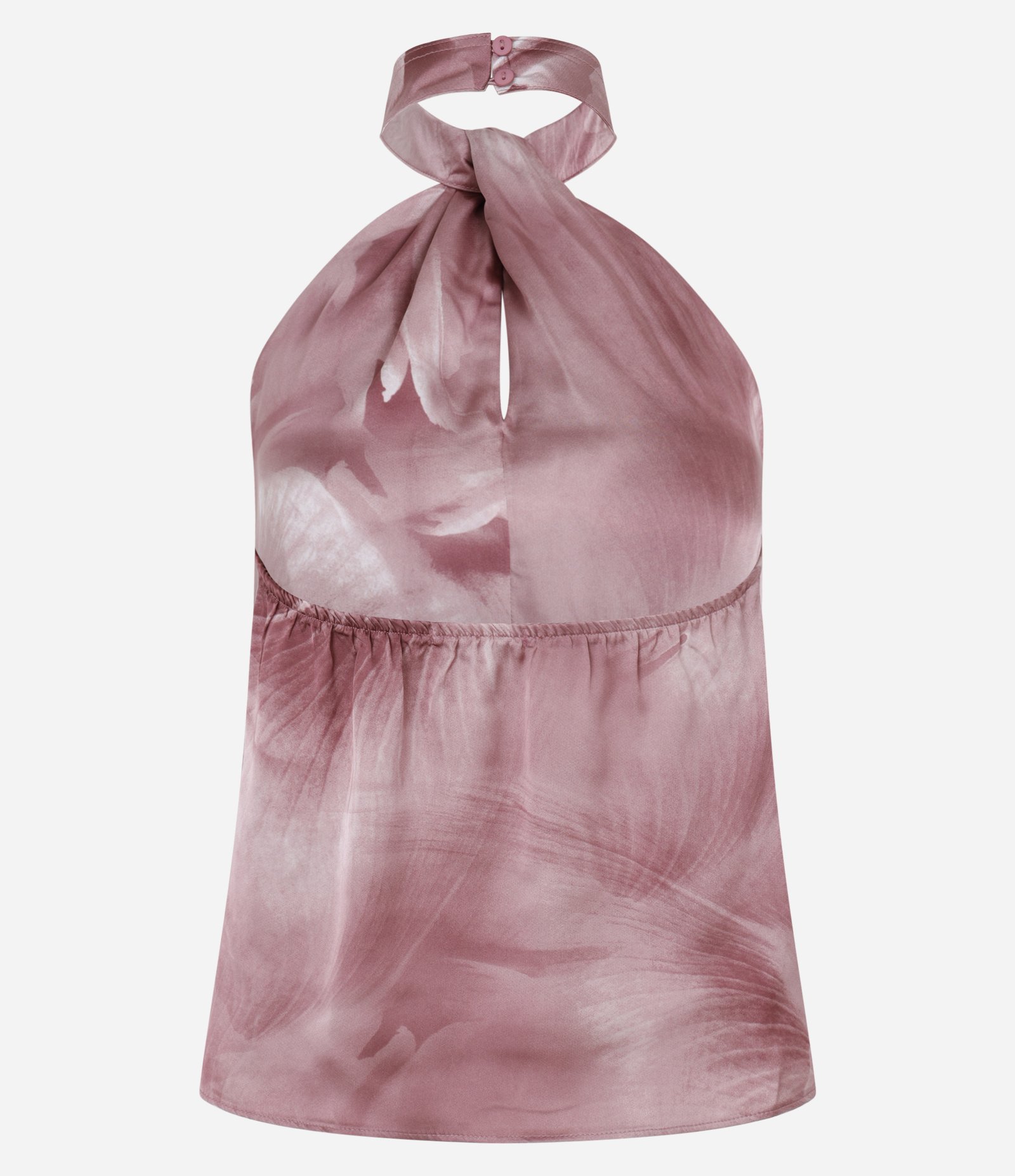 Blusa Acetinada com Gola Halter e Estampa Pétalas Borradas Rosa 6