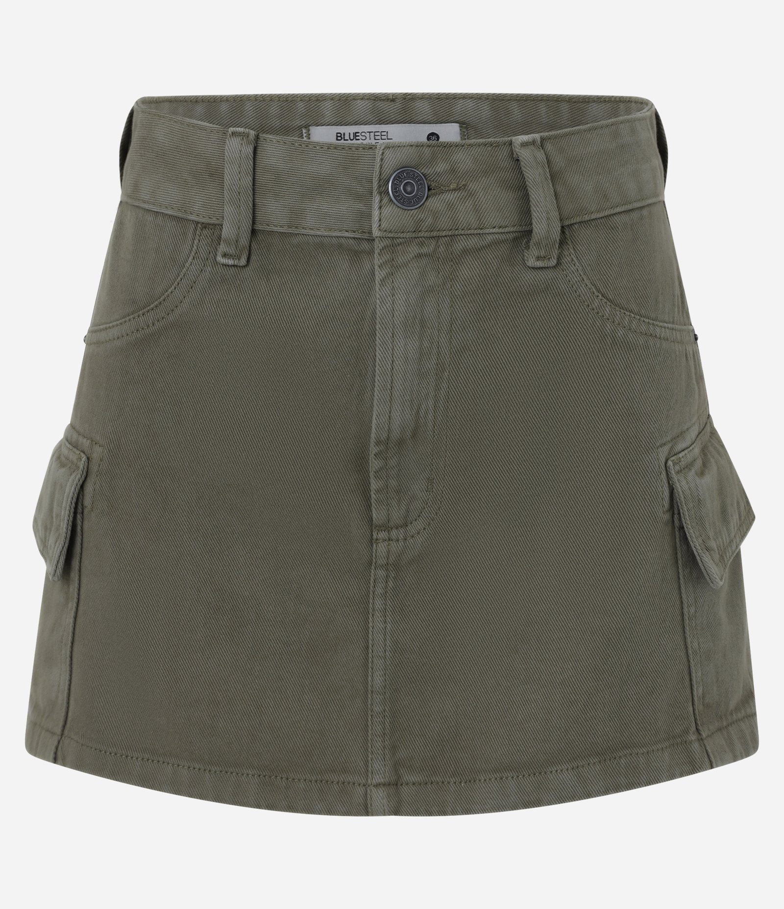 Saia Curta em Sarja com Bolsos Cargo Verde 1
