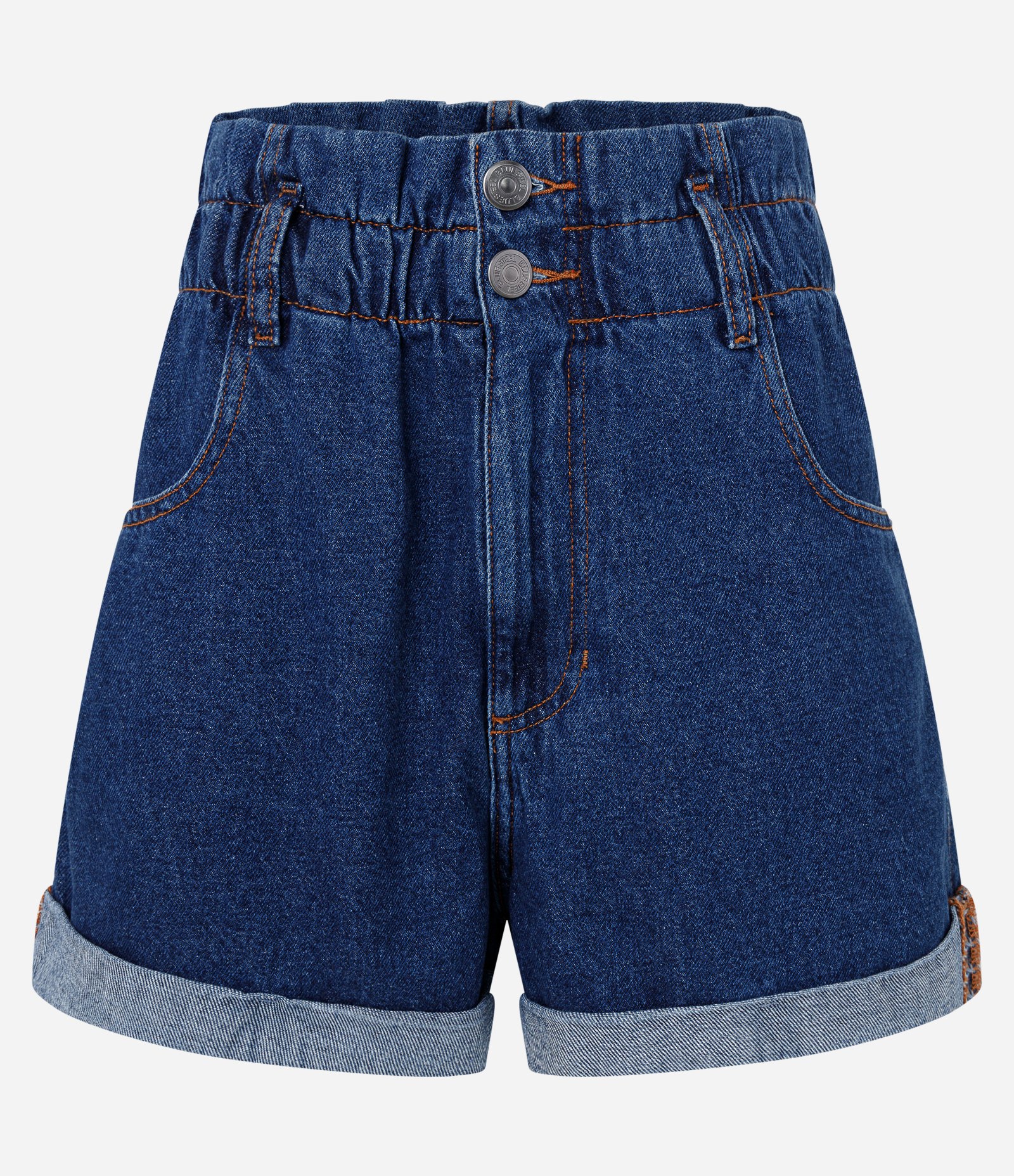 Short Baggy Jeans com Elástico na Cintura e Barra Dobrada Azul 1
