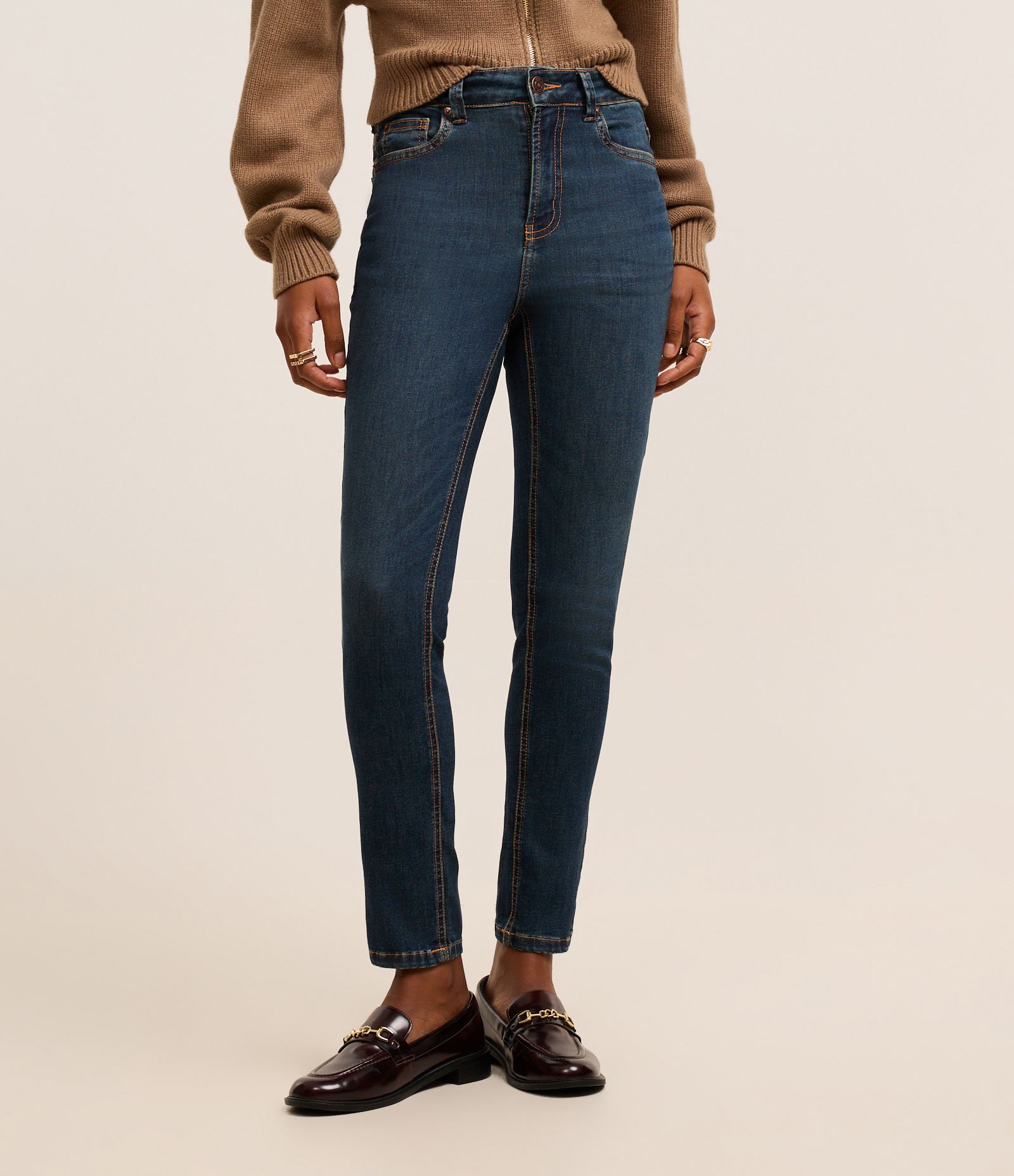 Calça Skinny em Jeans com Cintura Alta Azul 4