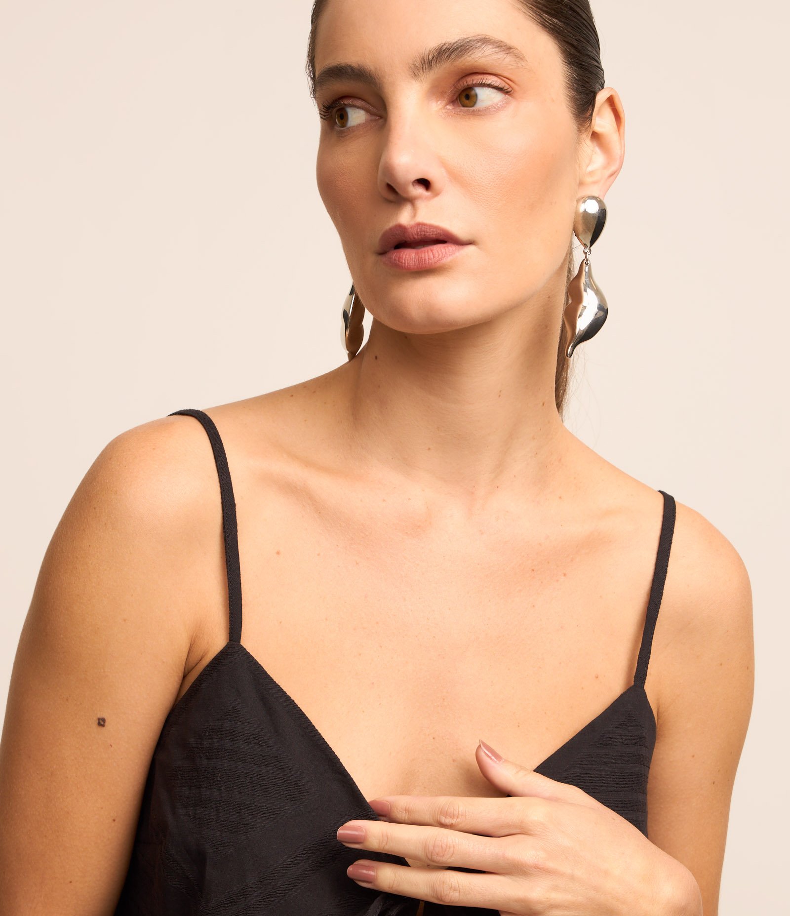 Blusa de Alça em Algodão com Textura Jacquard e Amarração Preto 4