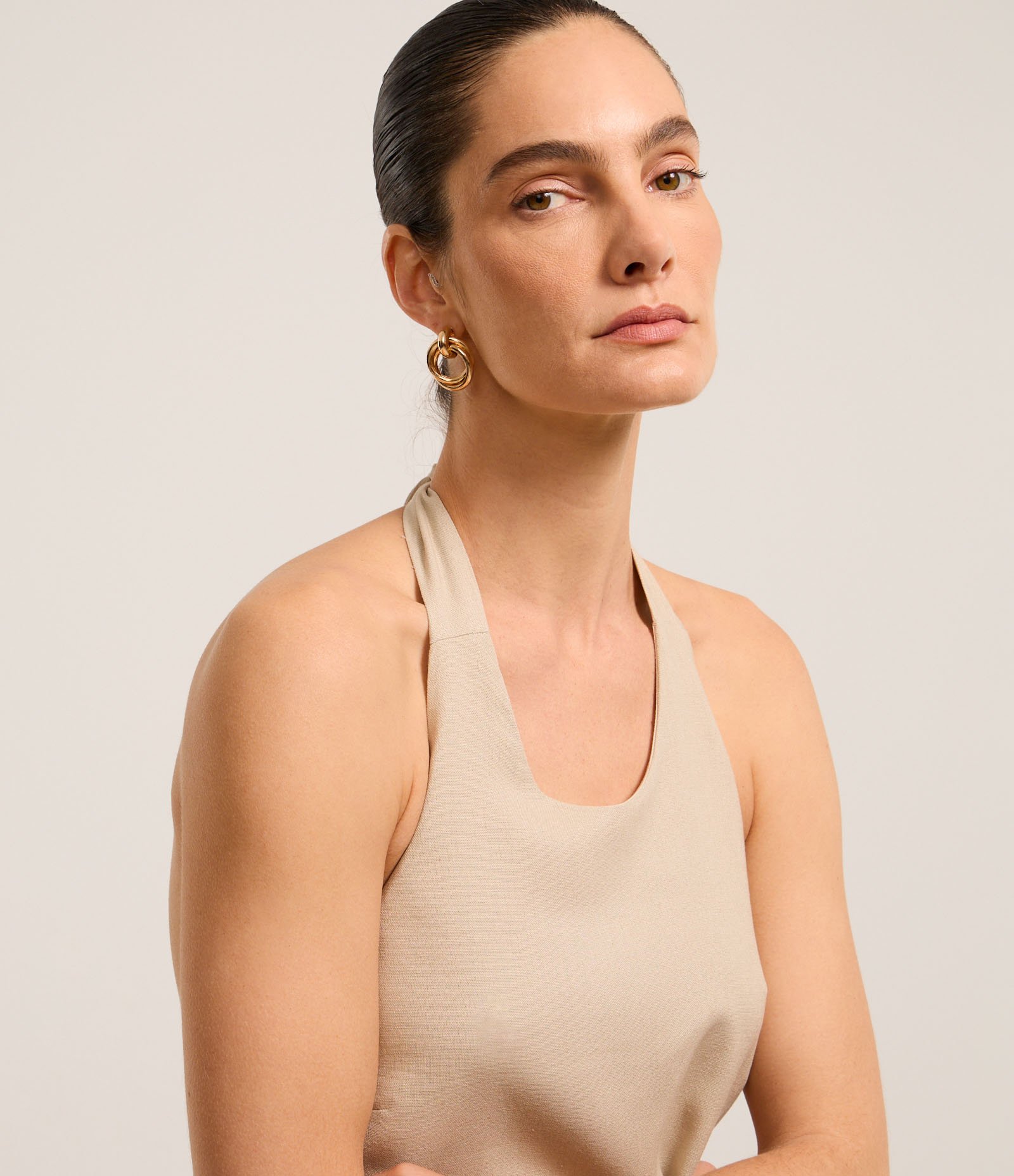 Vestido Longo Evasê em Viscolinho com Amarração no Pescoço 4