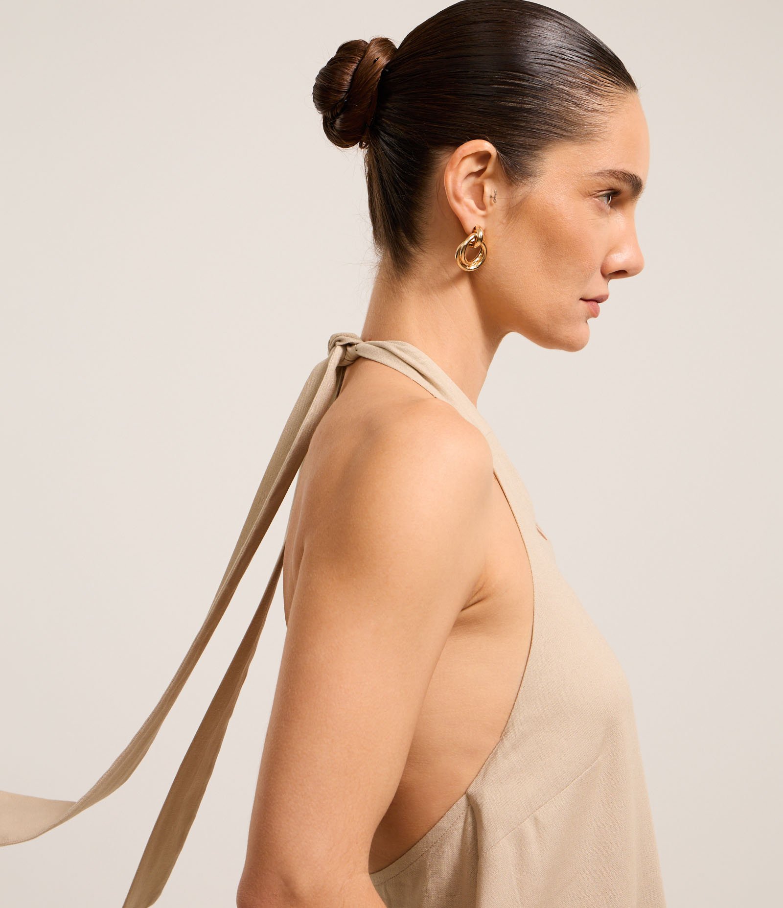 Vestido Longo Evasê em Viscolinho com Amarração no Pescoço 7