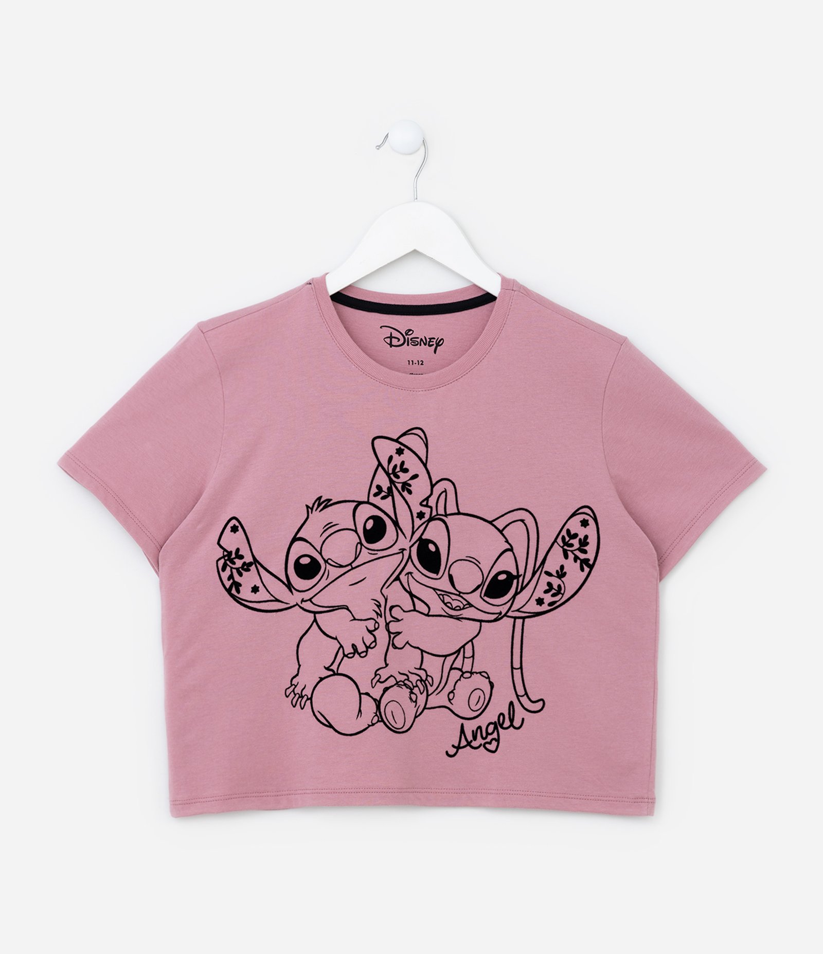 Camiseta Curta Infantil com Estampa Stitch e Angel - Tam 5 a 14 Anos Rosa 1