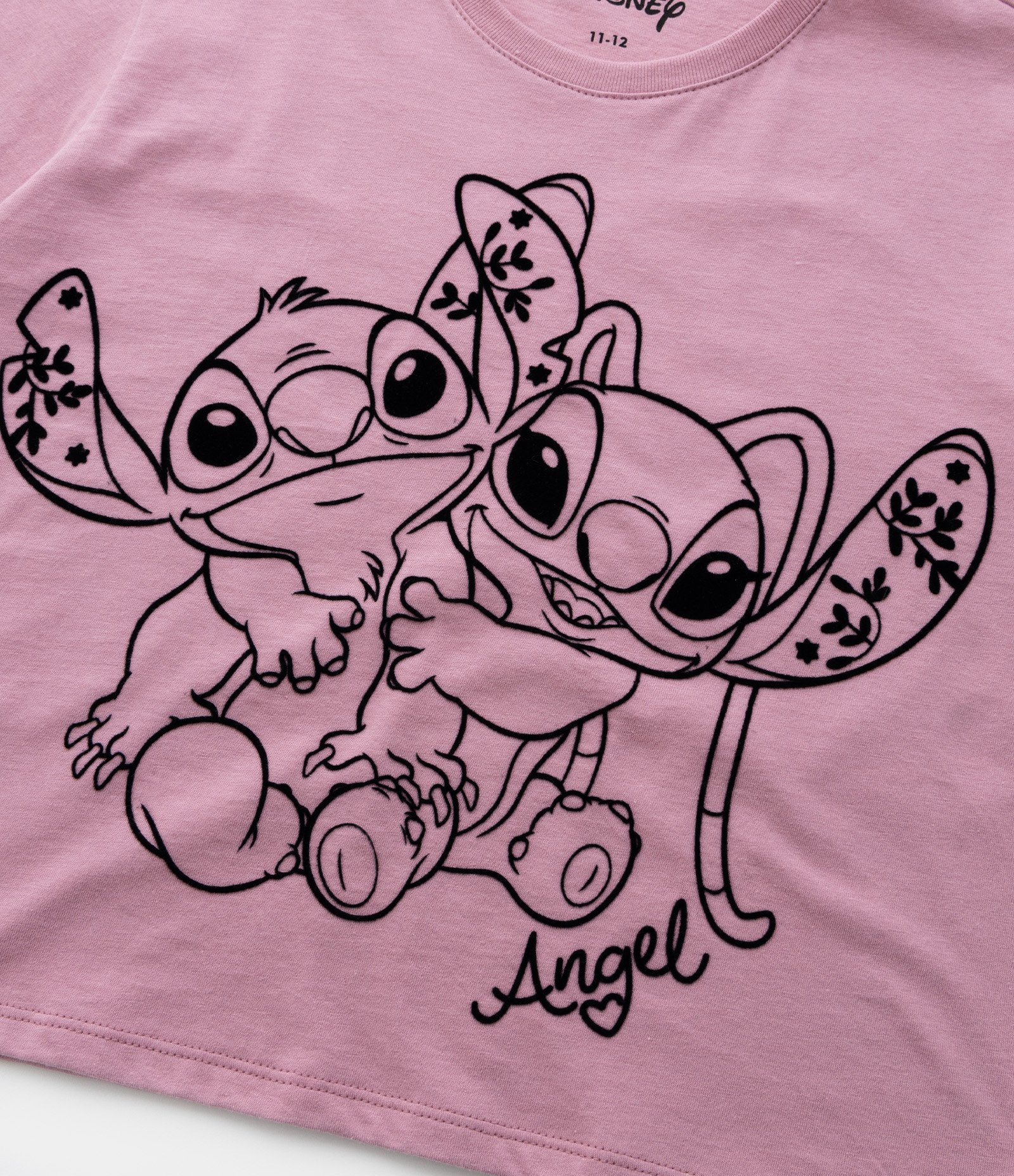 Camiseta Curta Infantil com Estampa Stitch e Angel - Tam 5 a 14 Anos Rosa 4