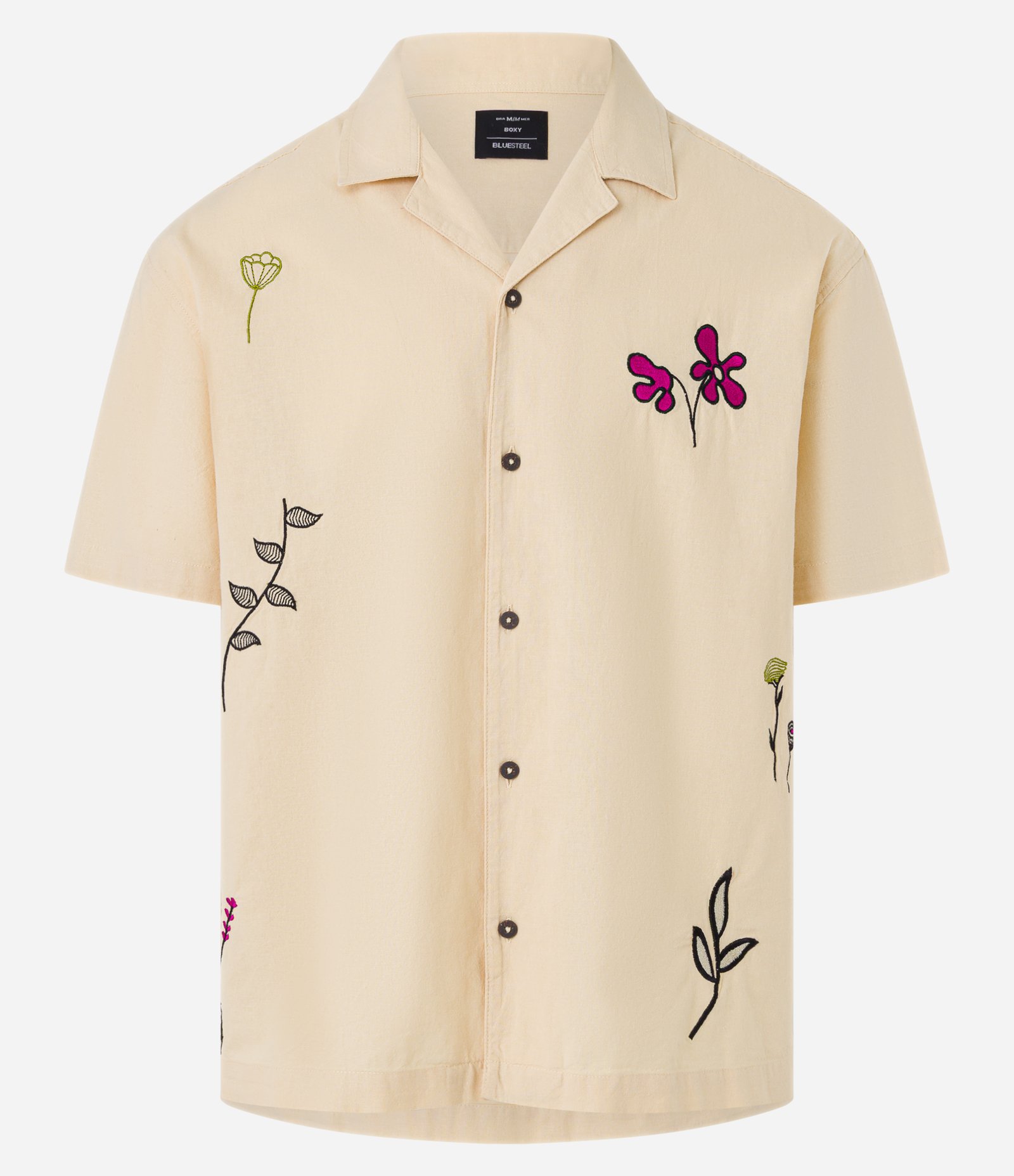 Camisa Boxy em Tricoline Estampa em Bordados Coloridos Bege 10