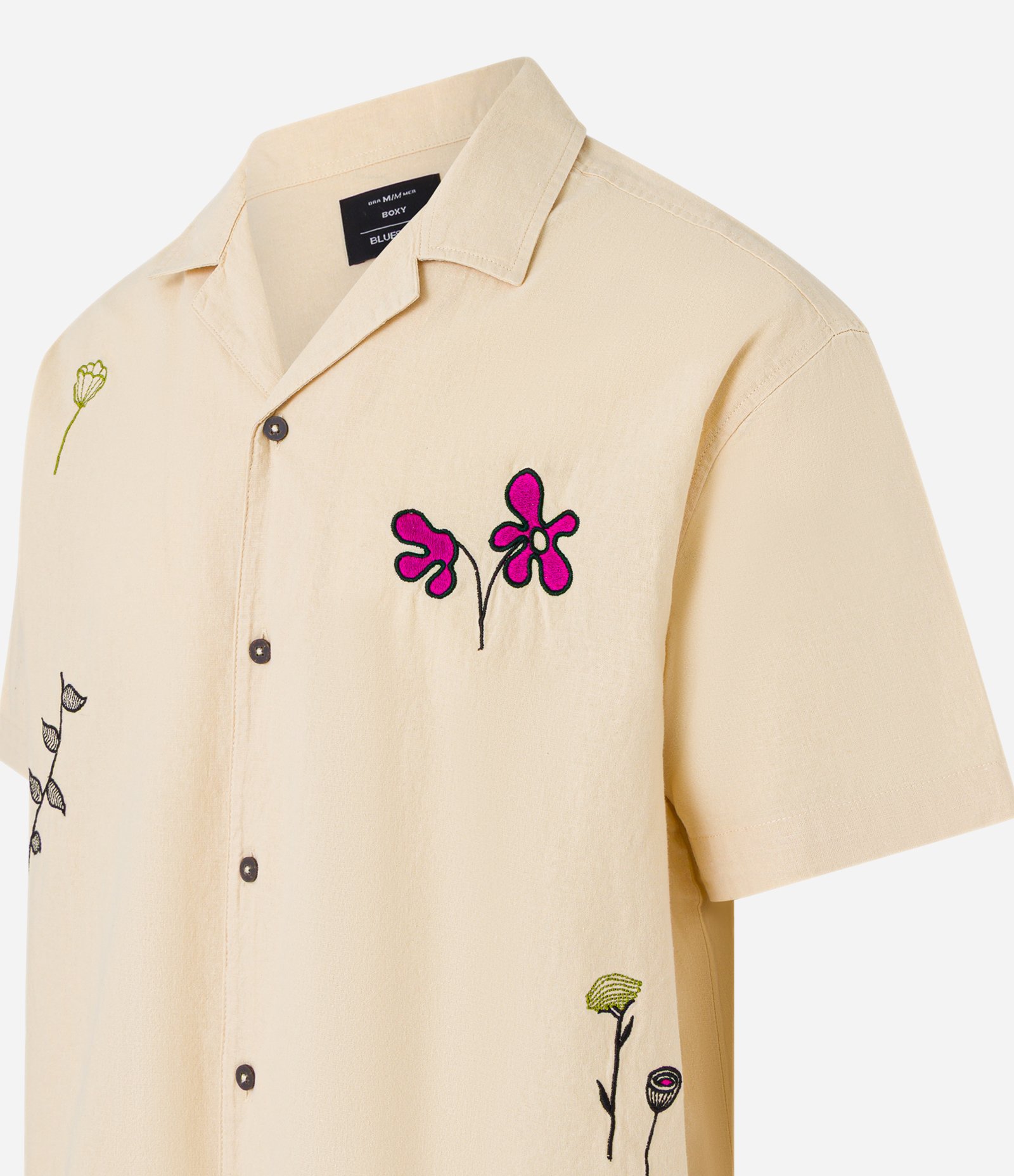 Camisa Boxy em Tricoline Estampa em Bordados Coloridos Bege 11