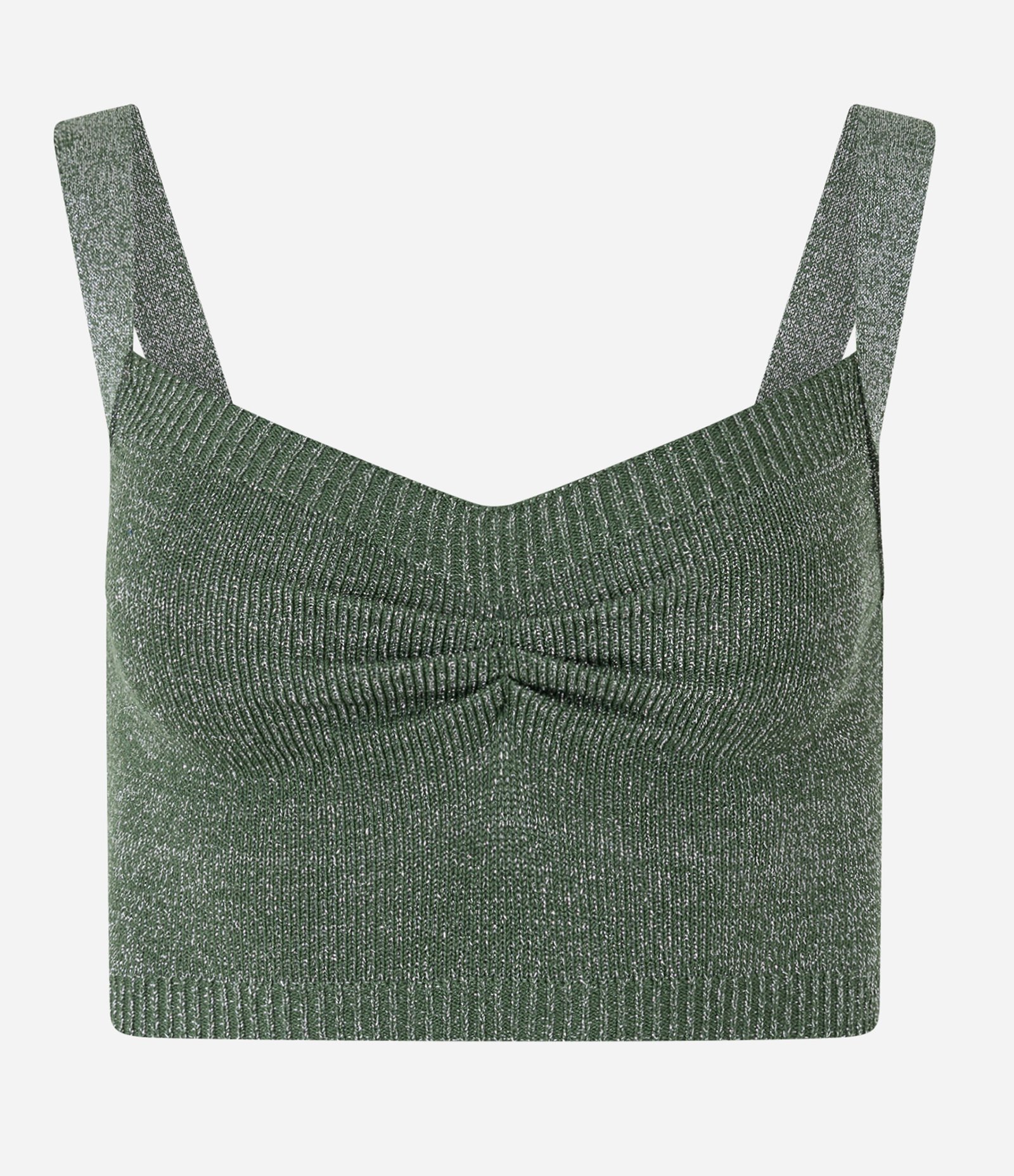 Blusa Cropped em Tricô com Fio Metalizado e Franzido no Busto Verde 4