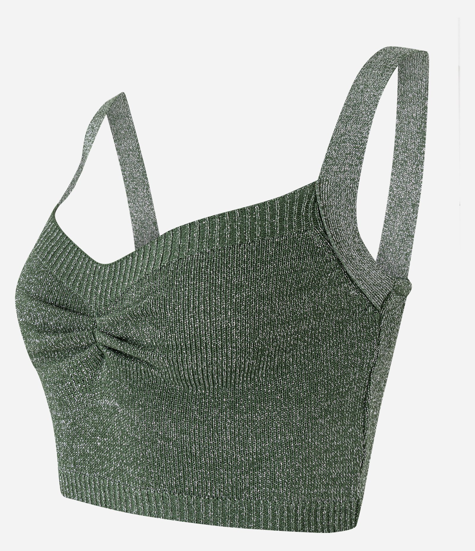 Blusa Cropped em Tricô com Fio Metalizado e Franzido no Busto Verde 5