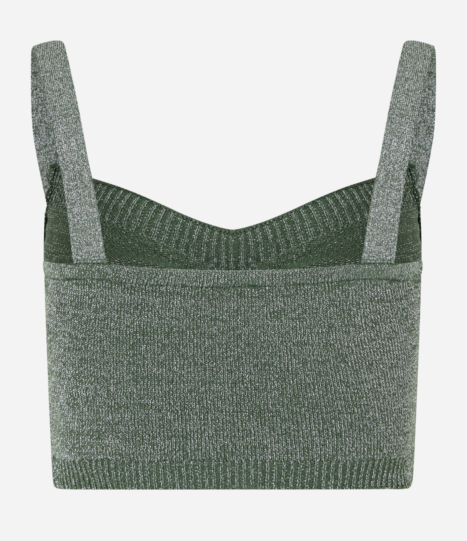 Blusa Cropped em Tricô com Fio Metalizado e Franzido no Busto Verde 6