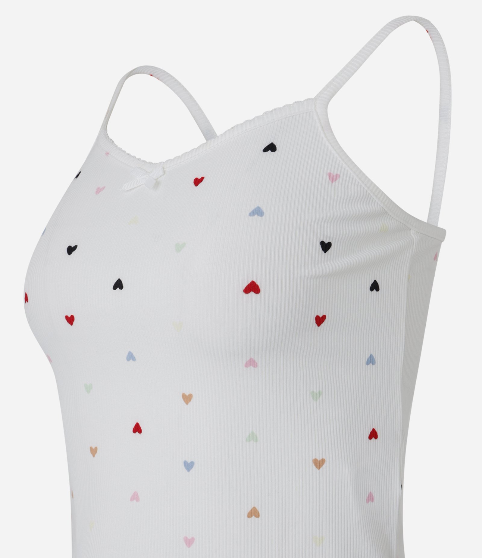 Pijama Short Doll Alcinha Ribana com Estampa de Coração Branco 5